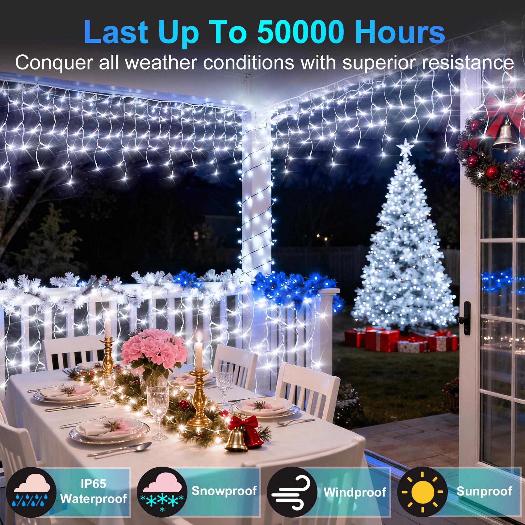 QUHUATU 810LED Christmas Lights, 82ft, 180 Drops, Cool White, 12 Modes, Waterproof String Lights for Indoor/Outdoor Decoration