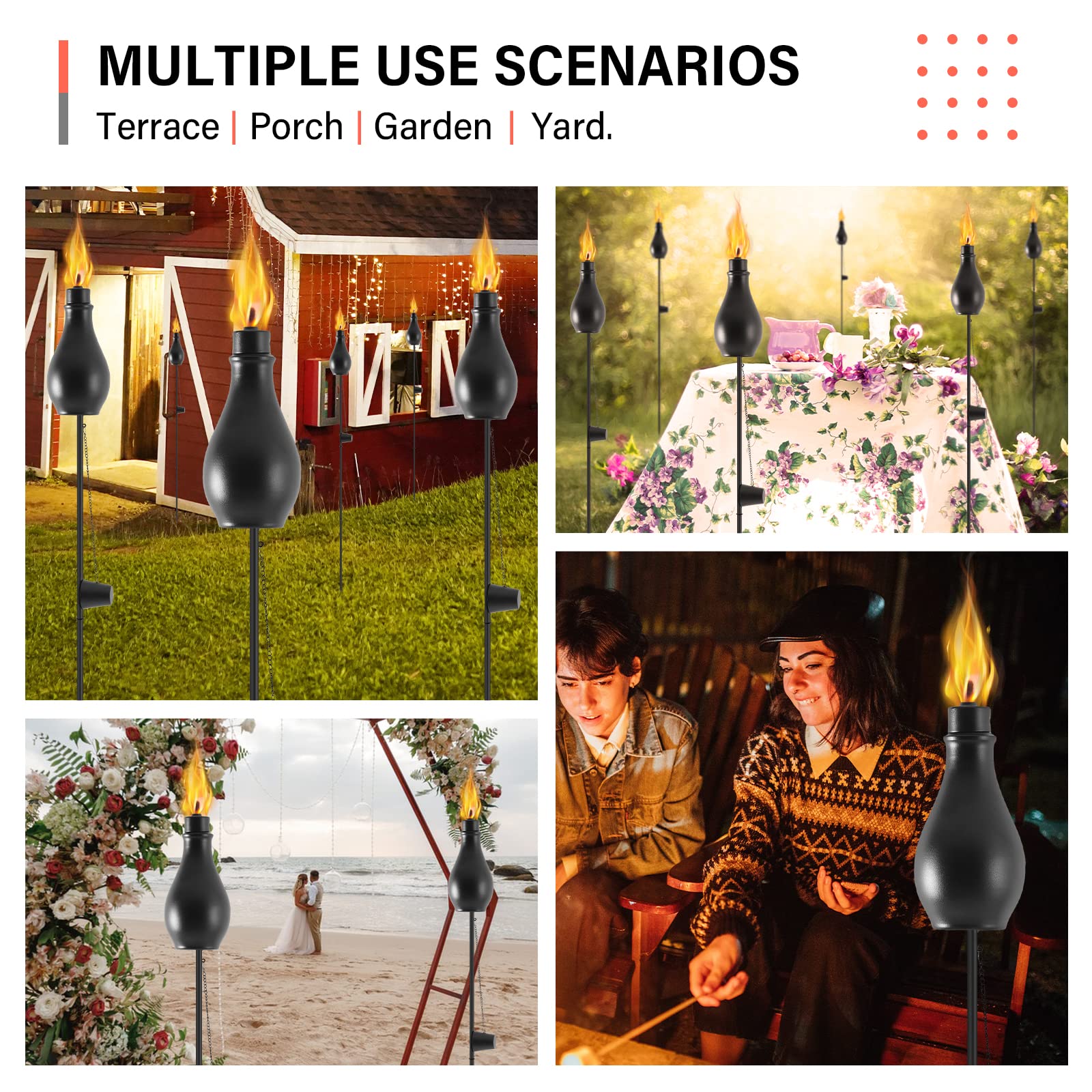 Zspeng 6 Pack Metal Citronella Torches, 59-Inch With 3-Prong Grounded Stake For Outdoor Use