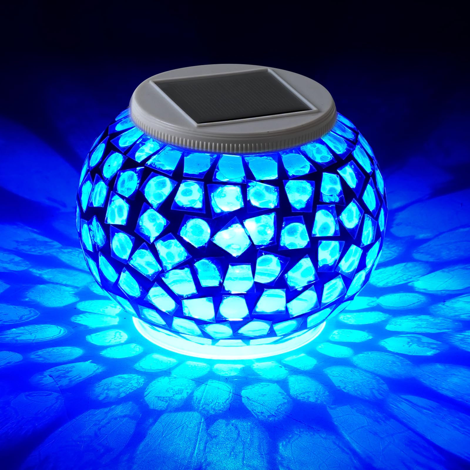WSgift Color Changing Solar Powered Glass Mosaic Ball Led Garden Lights Rechargeable Outdoor Waterproof Solar Night Lights Table