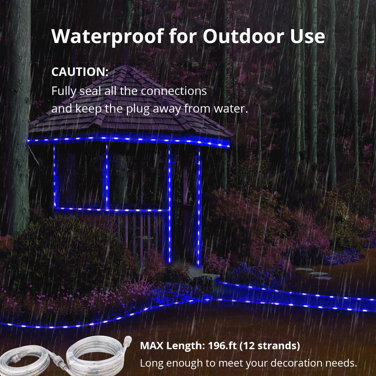 Areful LED Rope Lights, 33ft Blue Flexible Strip, Waterproof Connectable Lighting for Home, Garden, Patio Decoration