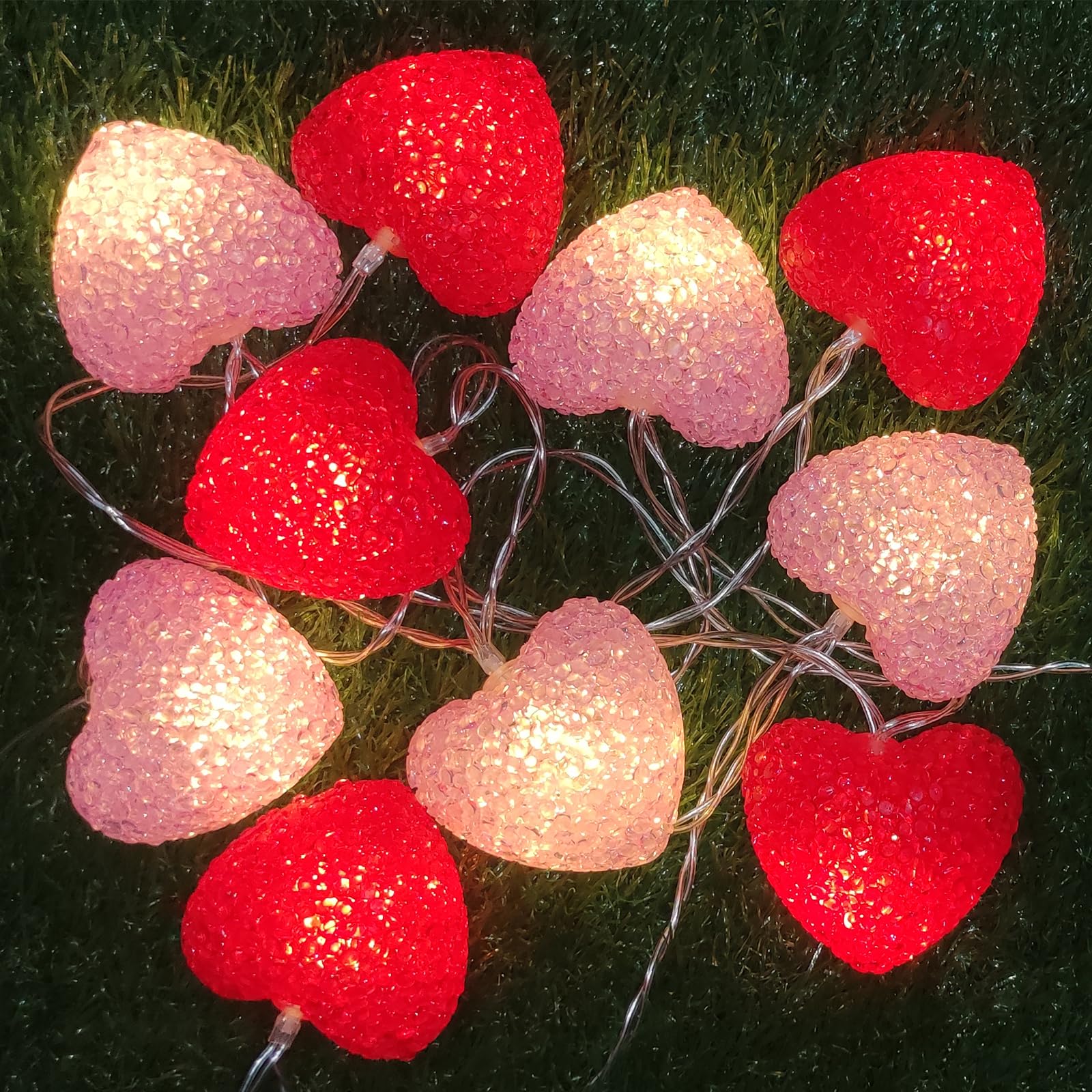 Valentine Lights String Battery Powered 6.8Ft 10 LED Heart String Lights with Remote Timer, Valentines Day Heart Lights for Indo