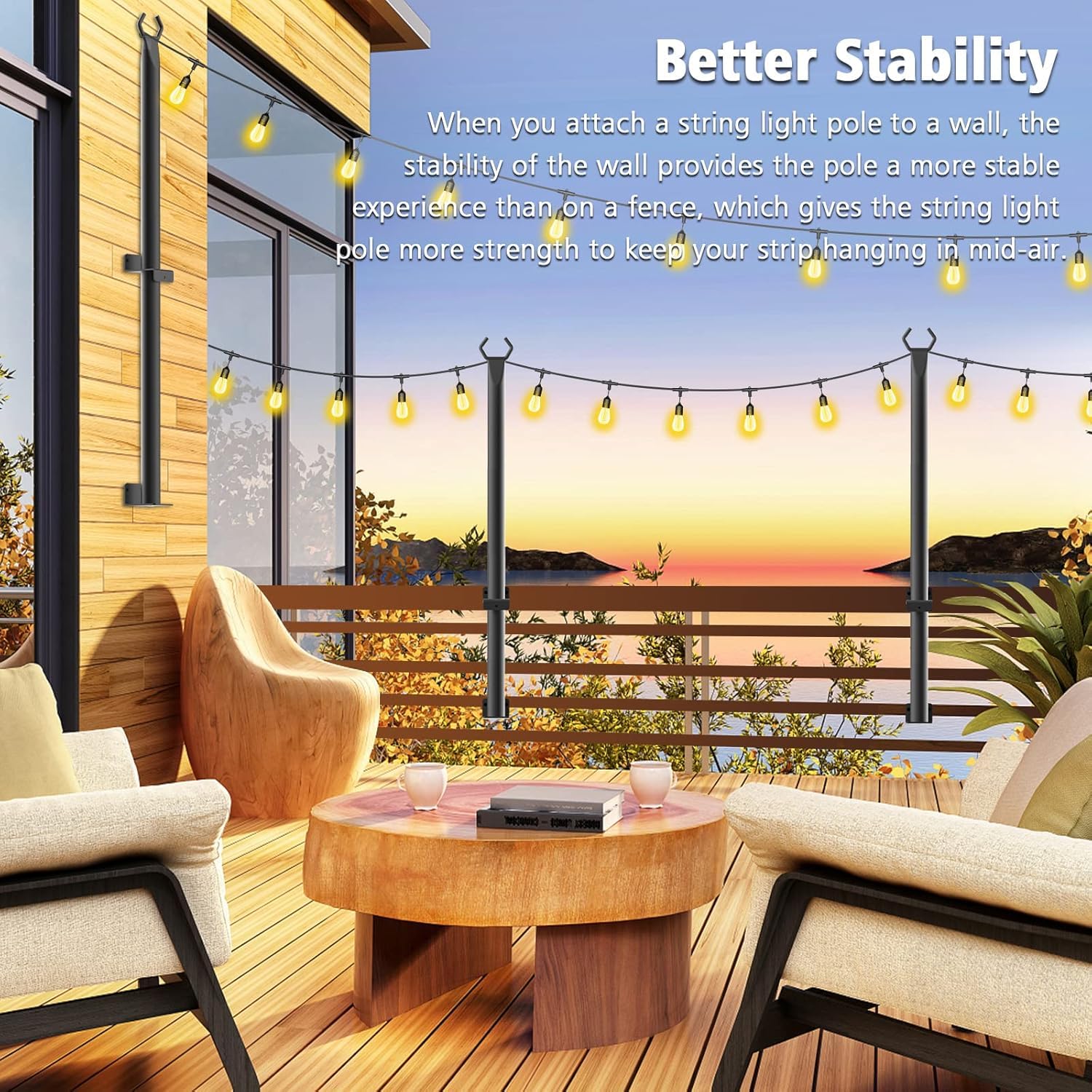 Beizelte 5Ft Outdoor String Light Poles - Black Metal Stand for Patio & Backyard, Model SLP-Beizelte, 4 Pack