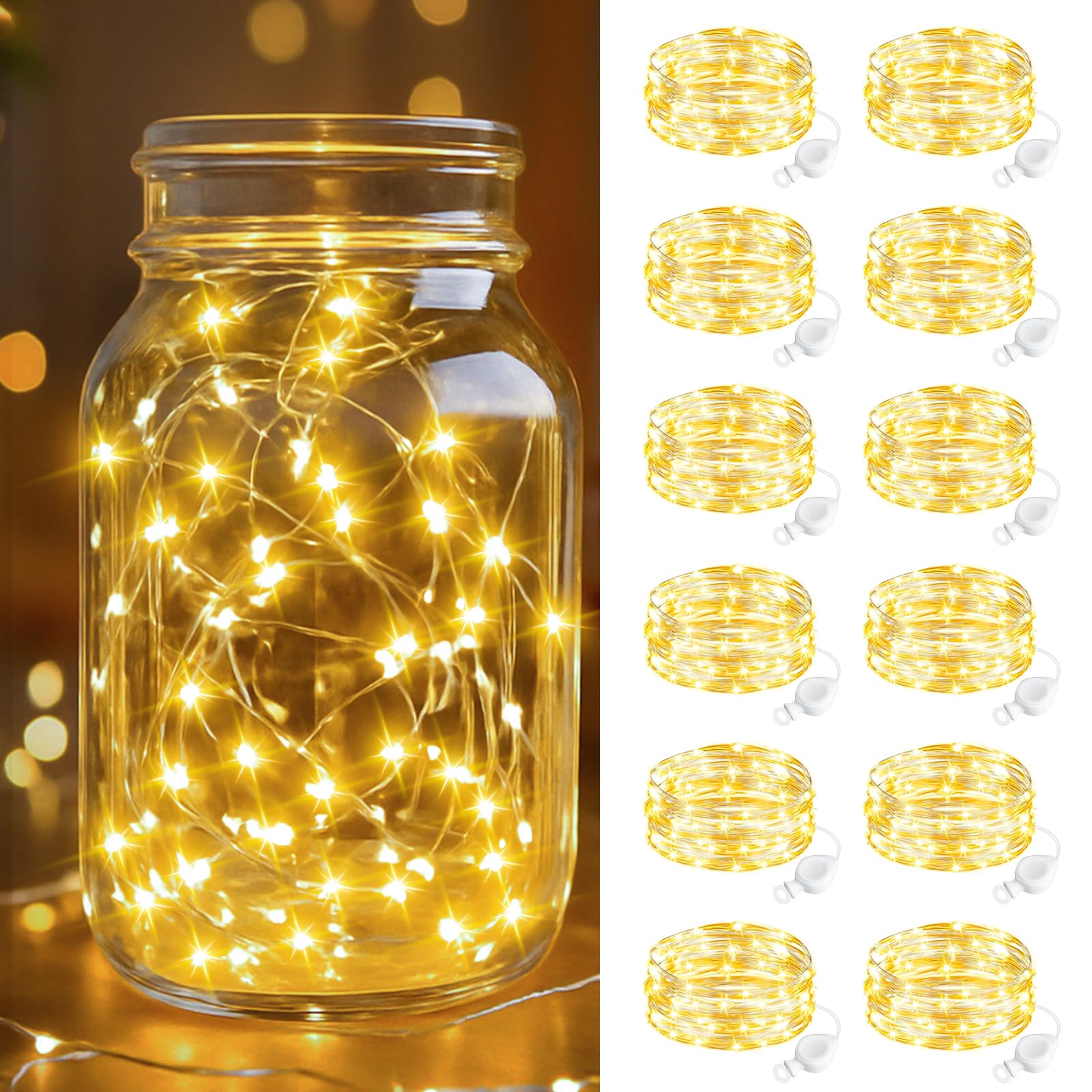 btfarm 12 Pack Fairy Lights, 7FT 20 LED Mini String Lights, Waterproof Silver Wire, Warm White, Model BL20-12