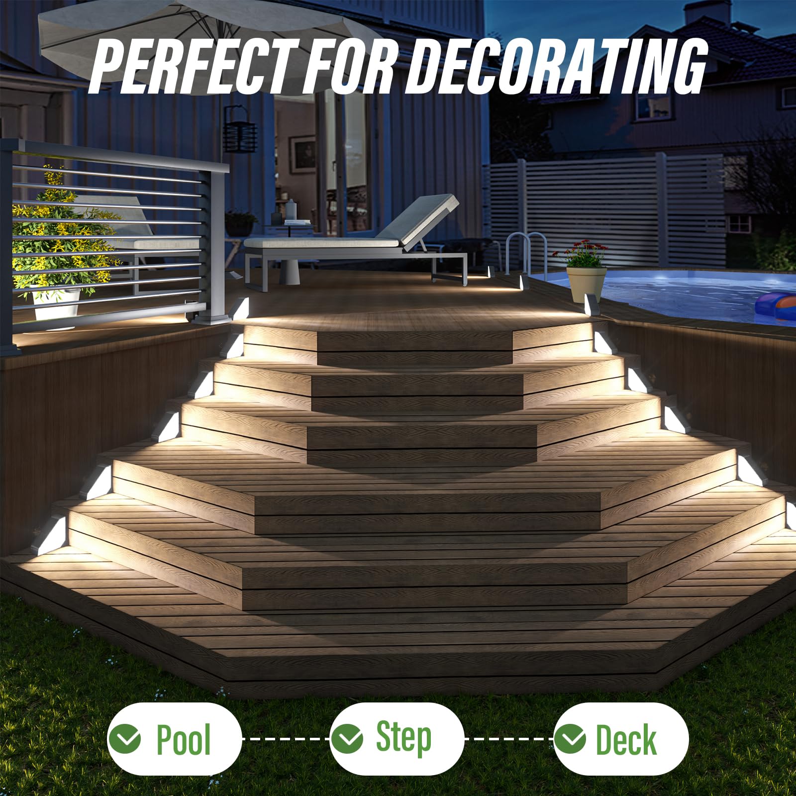 JSOT Solar Step Lights, 10 Pack, IP65 Waterproof, Plastic, Cool White, Model SJX