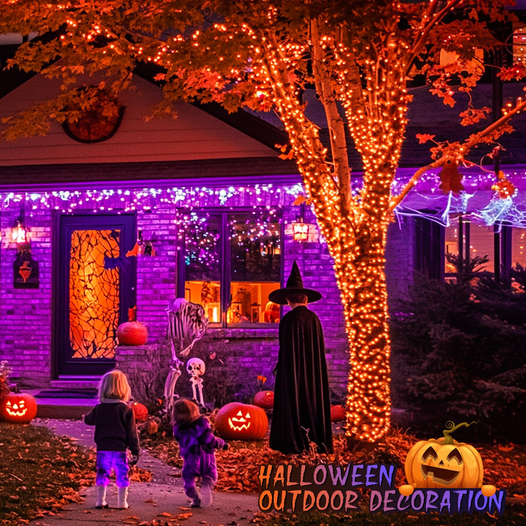 JMEXSUSS Halloween String Lights 168ft 600 LED Waterproof Clear Wire Orange Purple EXS-S-0600-R
