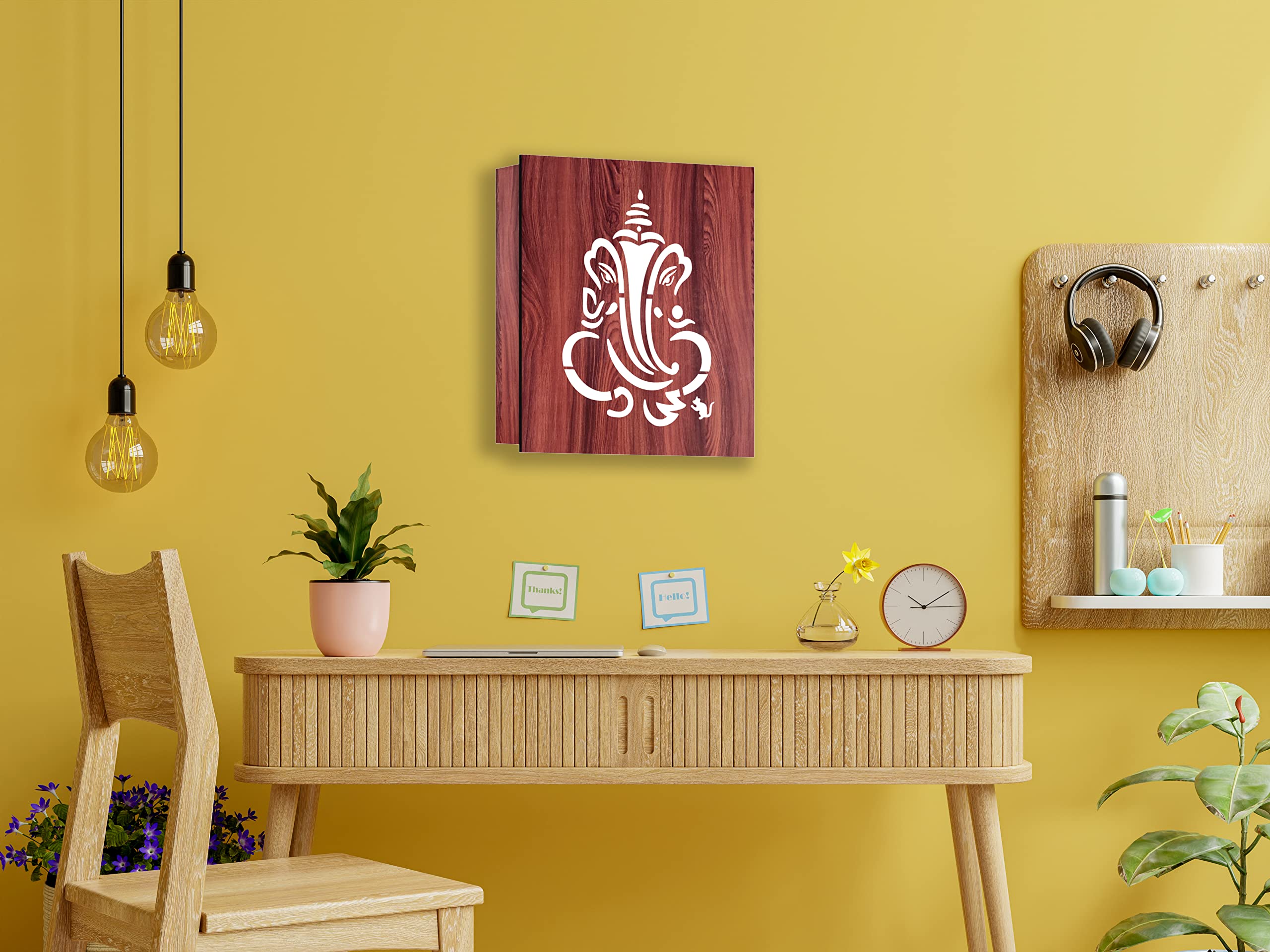 Aarjeel Decorative Wooden Ganesh Photo Frames for Wall with Light Decorative Wooden Wall Lights Lamps with Lights Attractive for