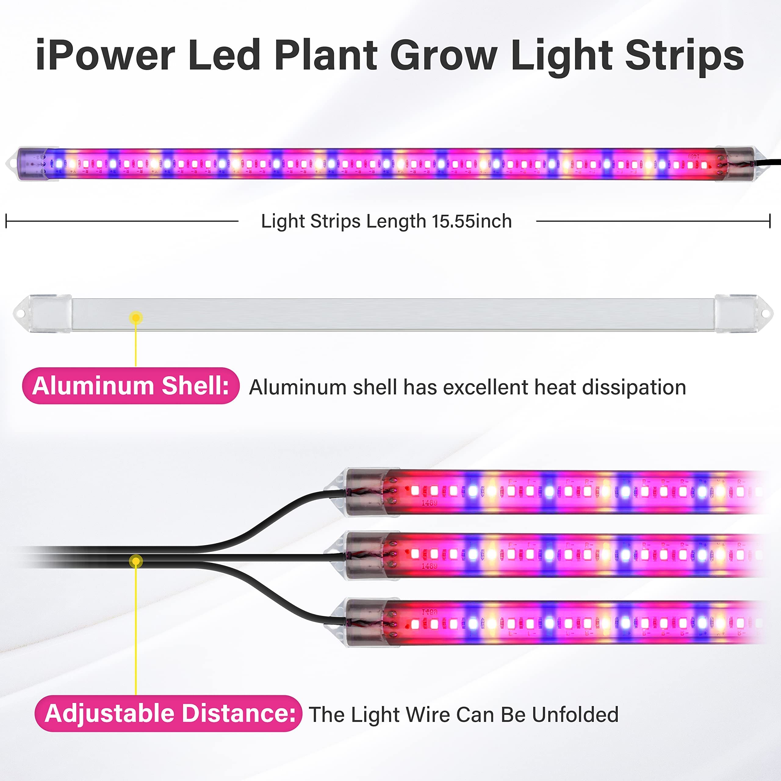 iPower 40W Full Spectrum Light Strips for Indoor Plants, 10 Dimmable Levels, 3/9/12H Timer, 6 Tubes, Mix Color