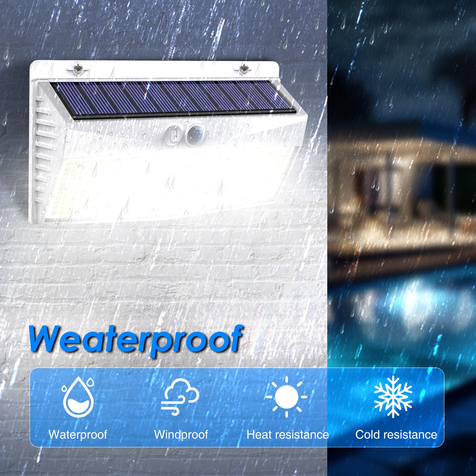 Peasur 4 Pack Solar LED Motion Sensor Lights, Waterproof Outdoor Security Lights, White Plastic, 3 Lighting Modes