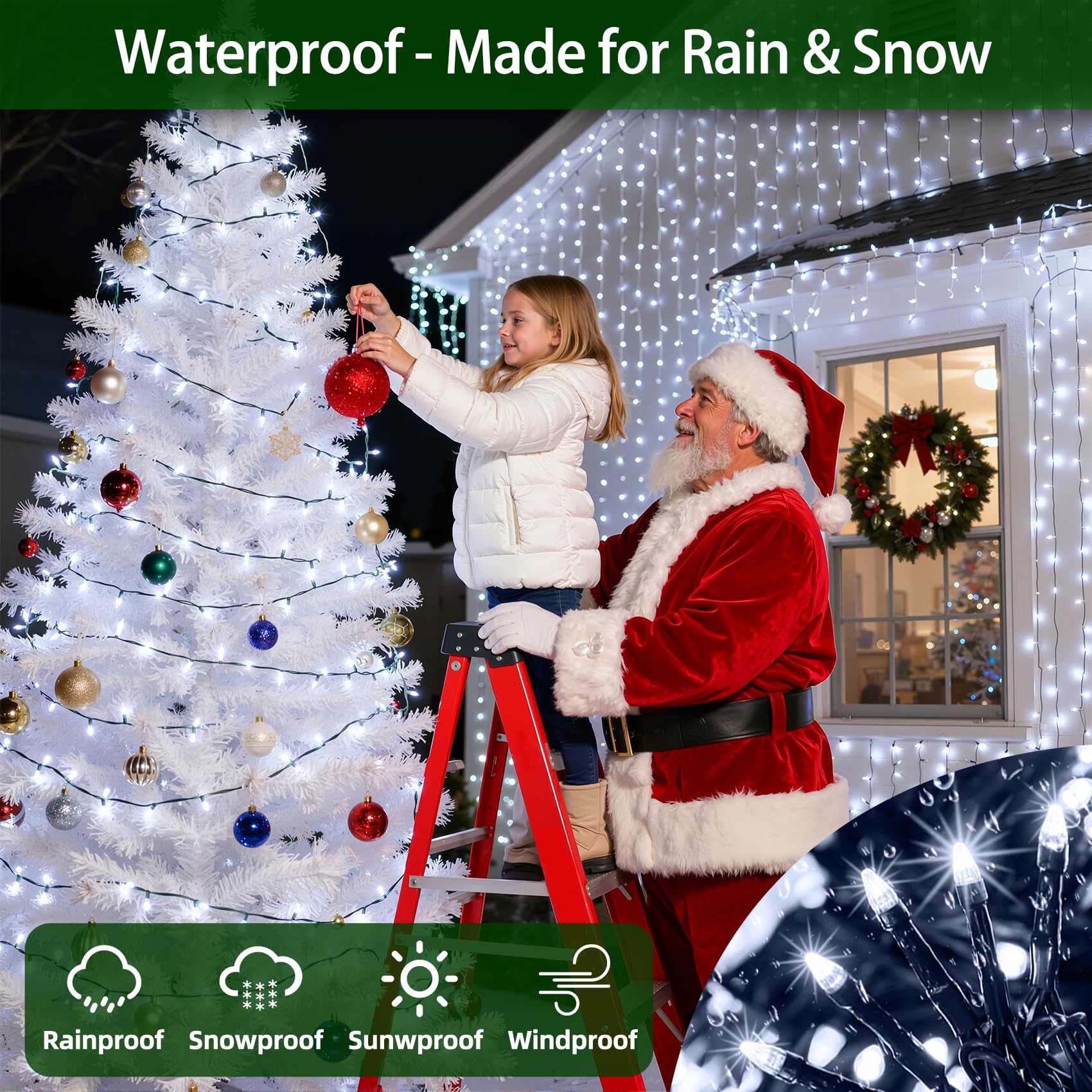 1500 Led 470Ft Christmas Lights Outdoor 12 Lighting Modes Christmas String Lights With Timer  Dimmable Cool White Led String Light Waterproof For Outside Yard Tree Patio Xmas Party Holiday Decorations