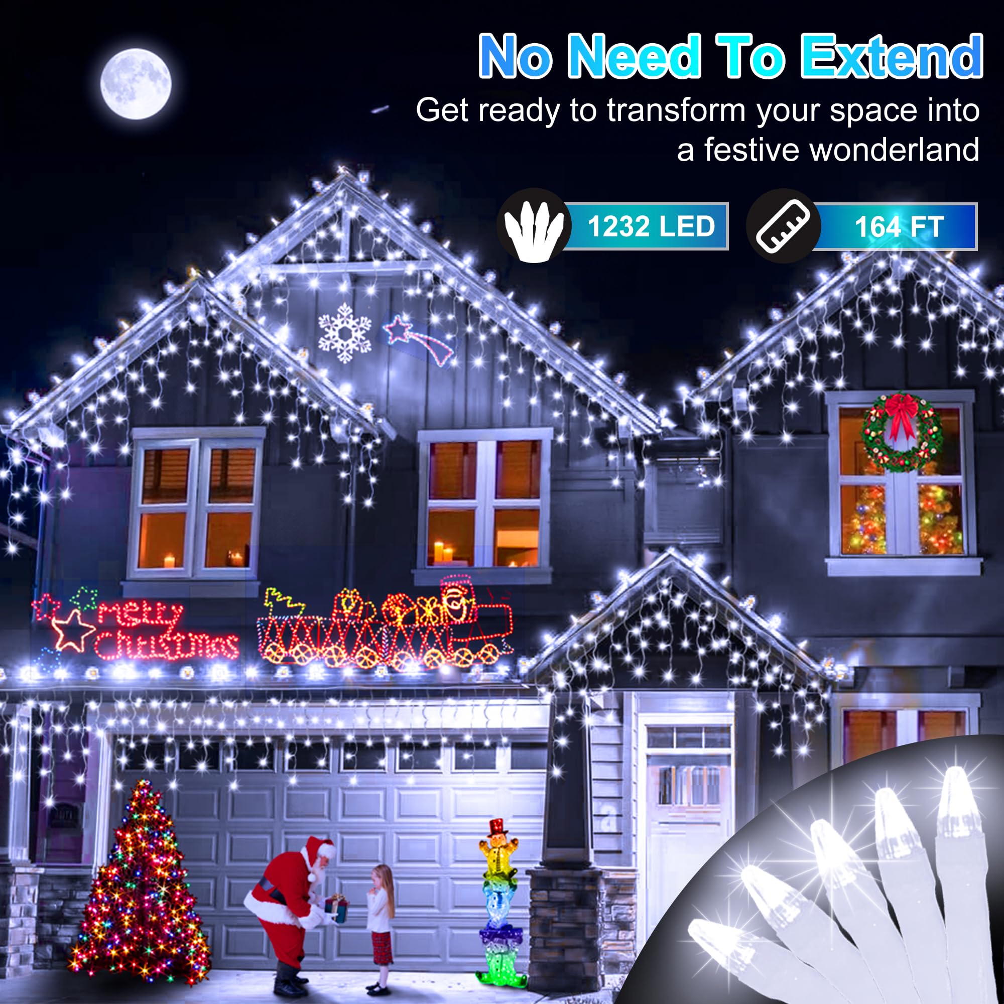Hranboty 82 Ft Outdoor Christmas Lights With 176 Drops, Christmas Decorations Fairy Lights 616 Led 8 Modes, Plug In Waterproof H