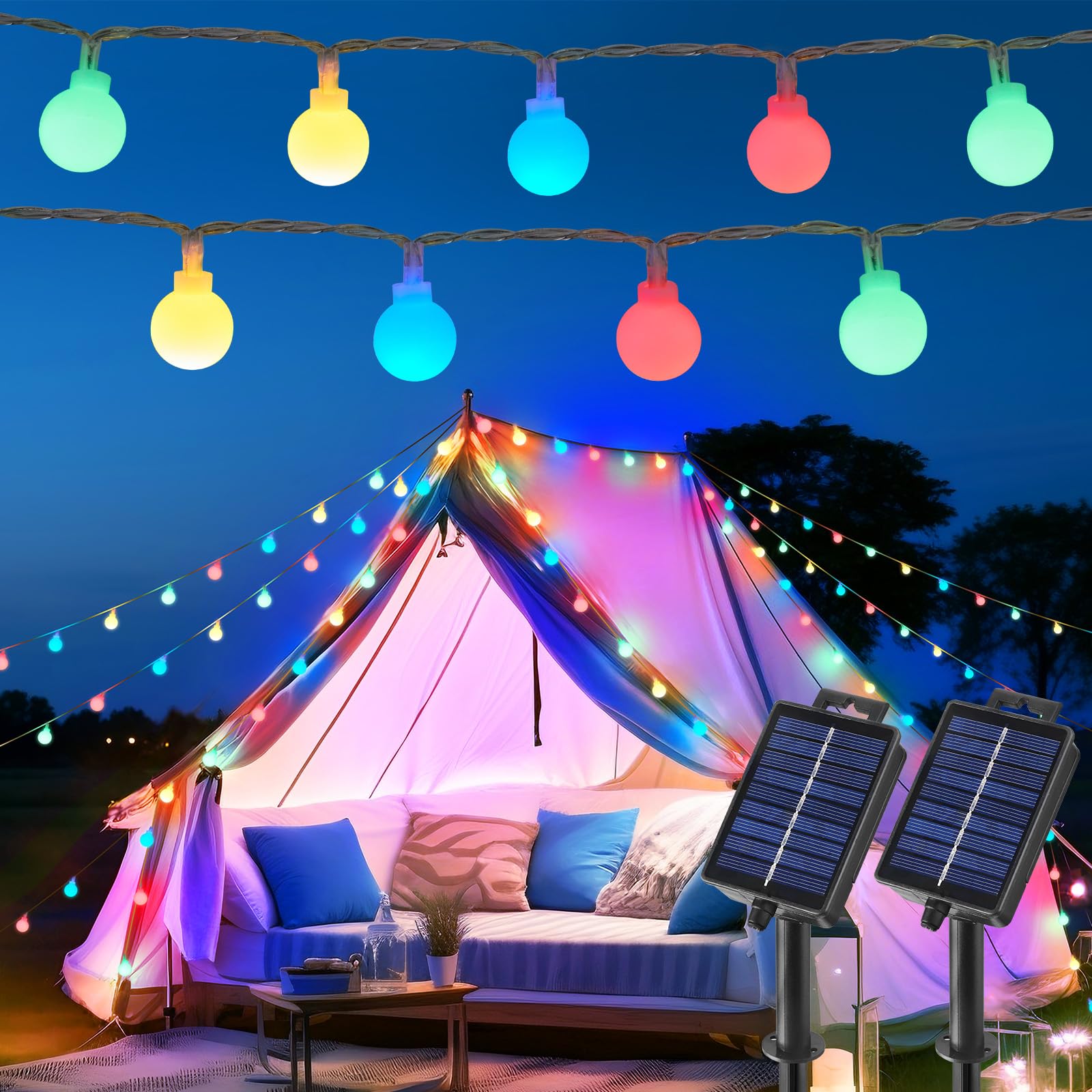 Brightown Solar Lights Outdoor Waterproof, 2 Packs Total 39Ft 120 LED Globe Solar String Lights for Outside, 8 Modes Outdoor Solar Lights for Yard Balcony Patio Tree Canopy Party (Multicolor)