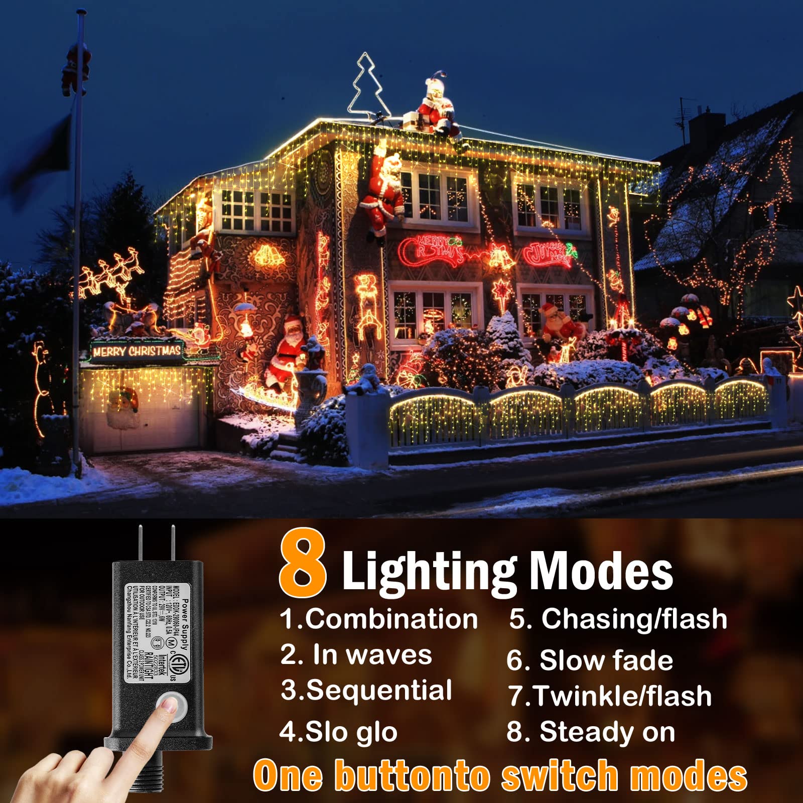 Hezbjiti 400 LED Outdoor Christmas Fairy String Lights, 32.8 FT, Warm White, 8 Modes, Model HB01-MNO1005-JDY