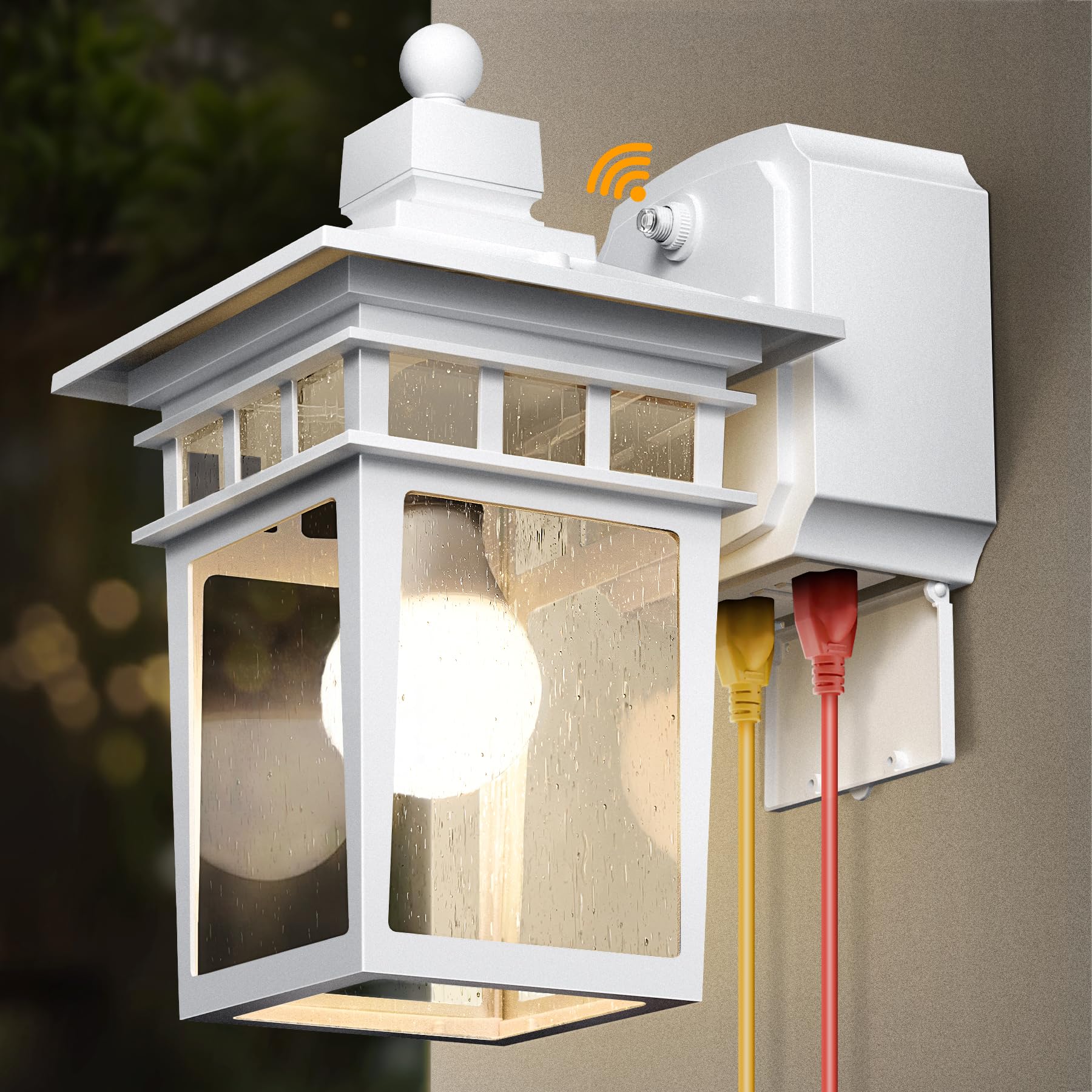 Apoto White Outdoor Porch Lights With Gfci Outlet, Waterproof Aluminum, Dusk To Dawn
