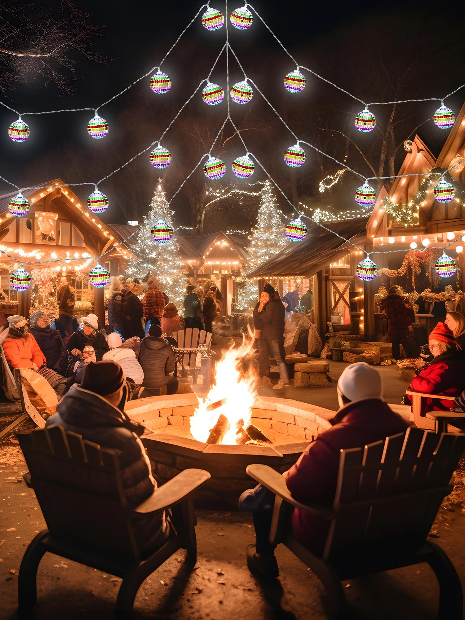 Bbto Led Disco Ball String Light Battery Powered Mirror Balls Ornaments For Outside Backyard Porch 70S 80S Disco Party Supplies(1.57 Inch Sparkling Colors)