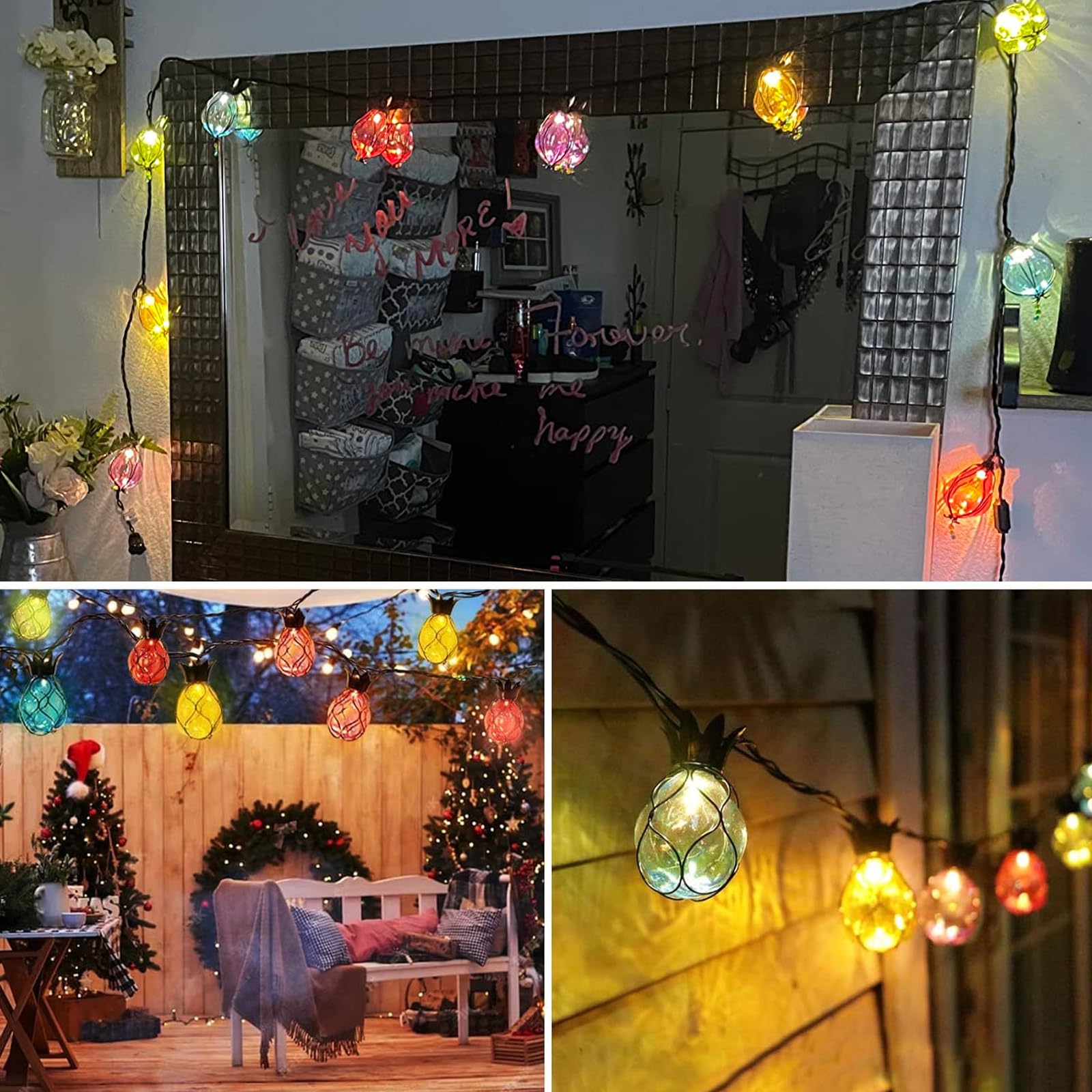 Vigdur Pineapple String Lights - 10FT Multicolor Waterproof Connectable Indoor/Outdoor Lighting for Parties and Festivals