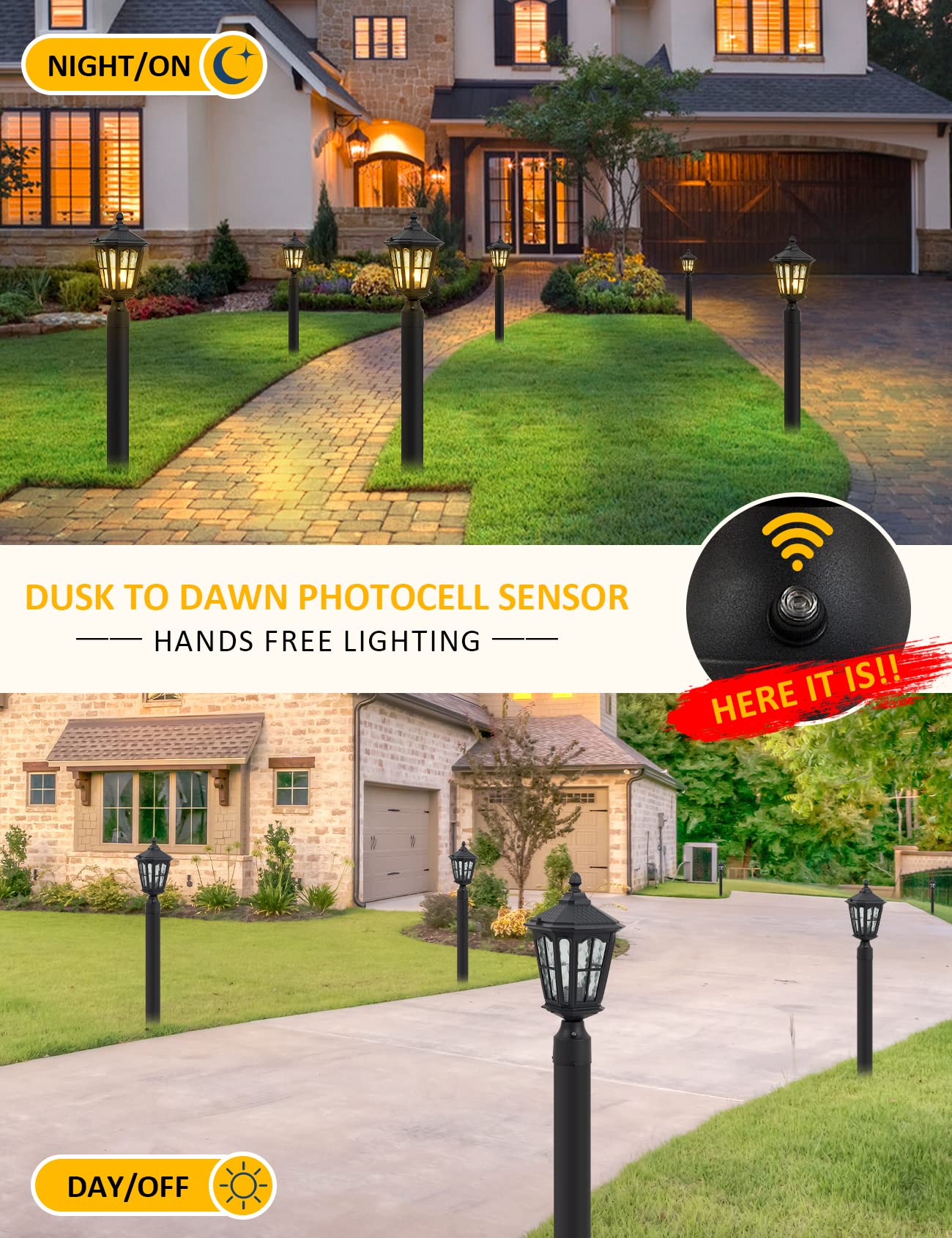 GYDZ Post Light Outdoor Fixture, 17in H, Waterproof IP65, Die Cast Aluminum, E26 Base, Matte Black, Model B55V