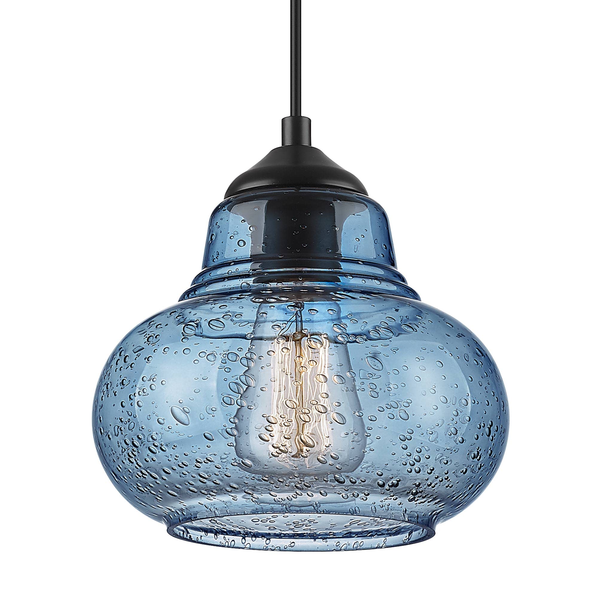 ELYONA 8 Inch Pendant Light for Kitchen Island Modern Blue Hand Blown Bubble Glass Pendant Lighting Hanging Light fixtures for D