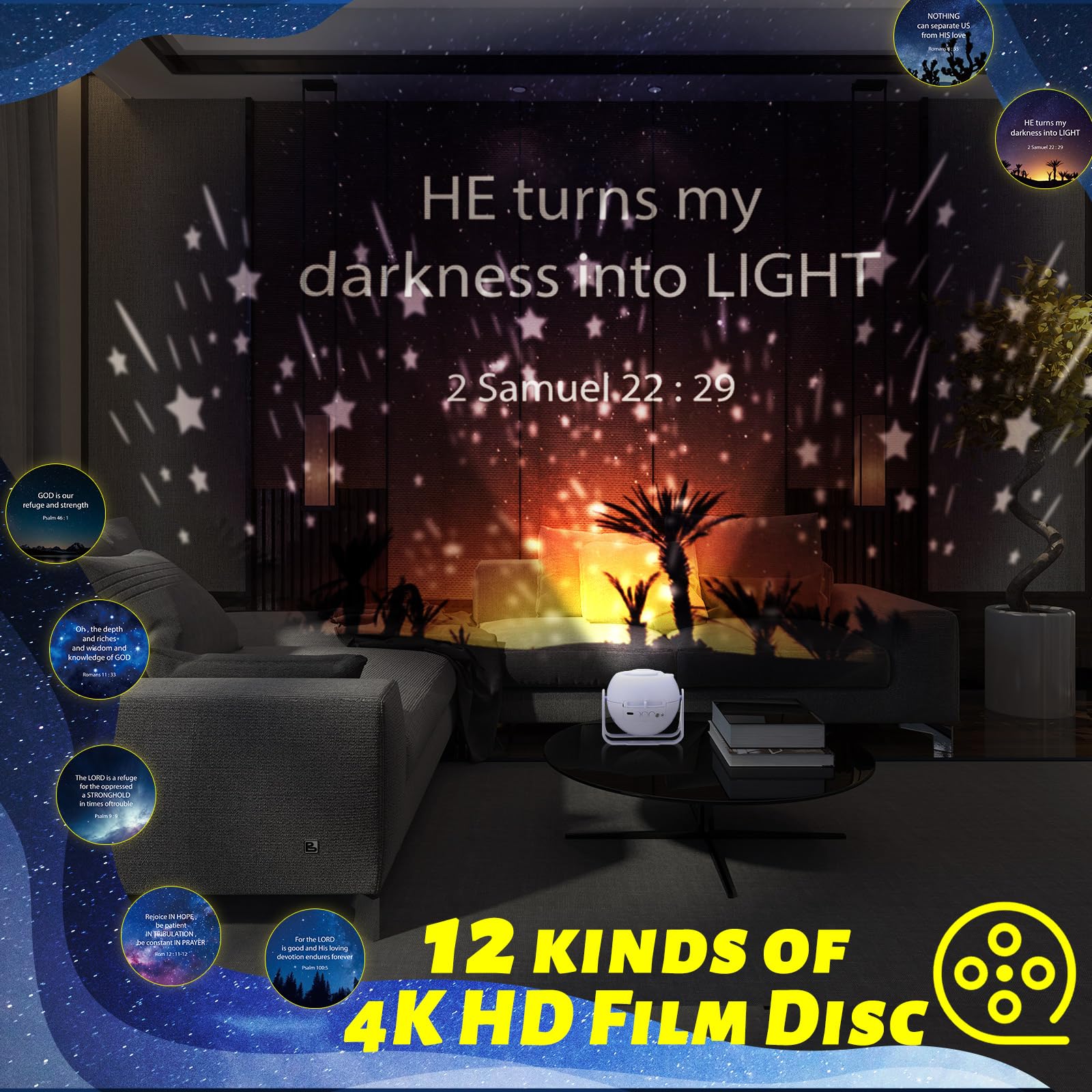 Aurelema Bible Verses Galaxy Projector Night Light Set with 12 Discs, White, Model MJO-Aurelema-820