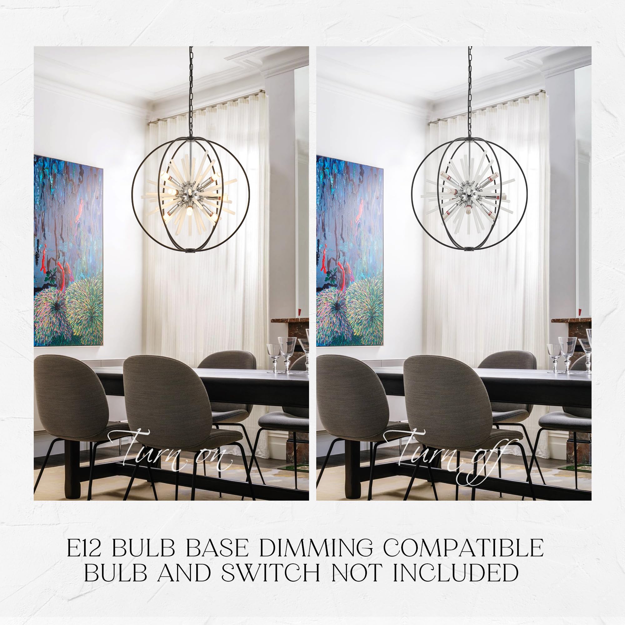 TACDANDM 16-Light Globe Sputnik Chandelier, 31.5" Black Chrome, Adjustable Hanging Ceiling Light for Entryway, Dining, Living Room