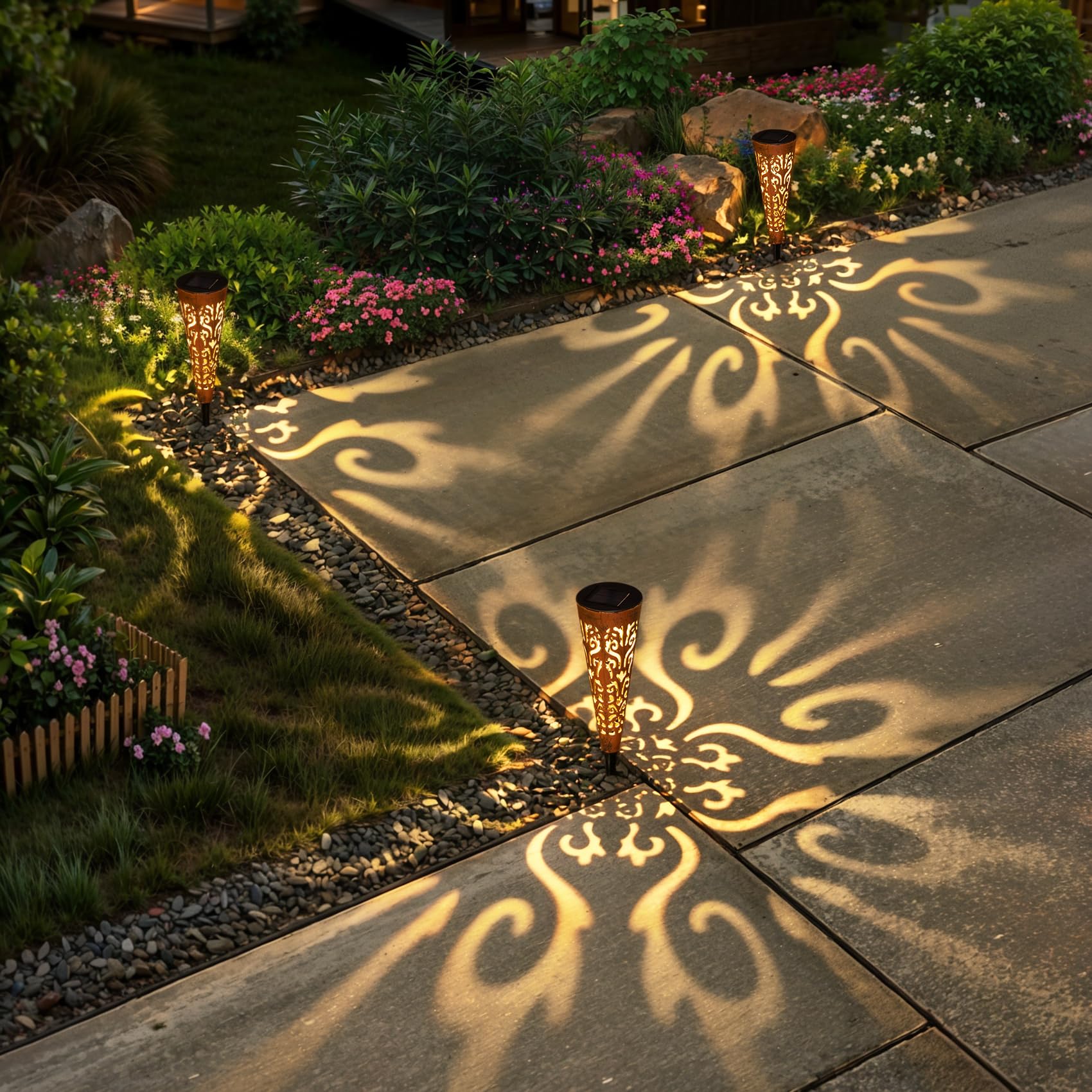 Go2garden 6Pcs Solar Garden Lights Outdoor Decorative Stakes Vintage Copper Lawn Ornament