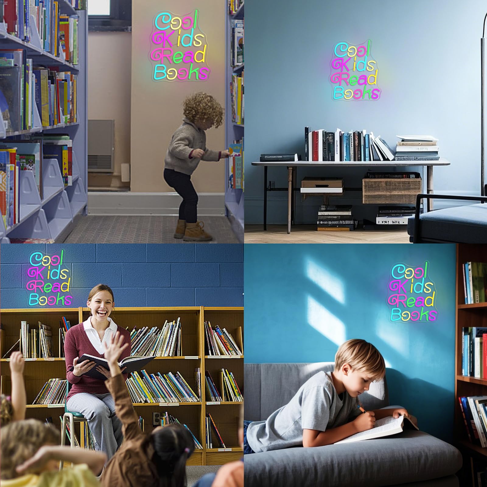 Faxfsign Cool Kids Read Books Neon Sign For Wall Decor Reading Neon Light Sign For Classroom Library Bedroom Bookstore School Led Neon Signs Children Students Kids Book Lover Gifts