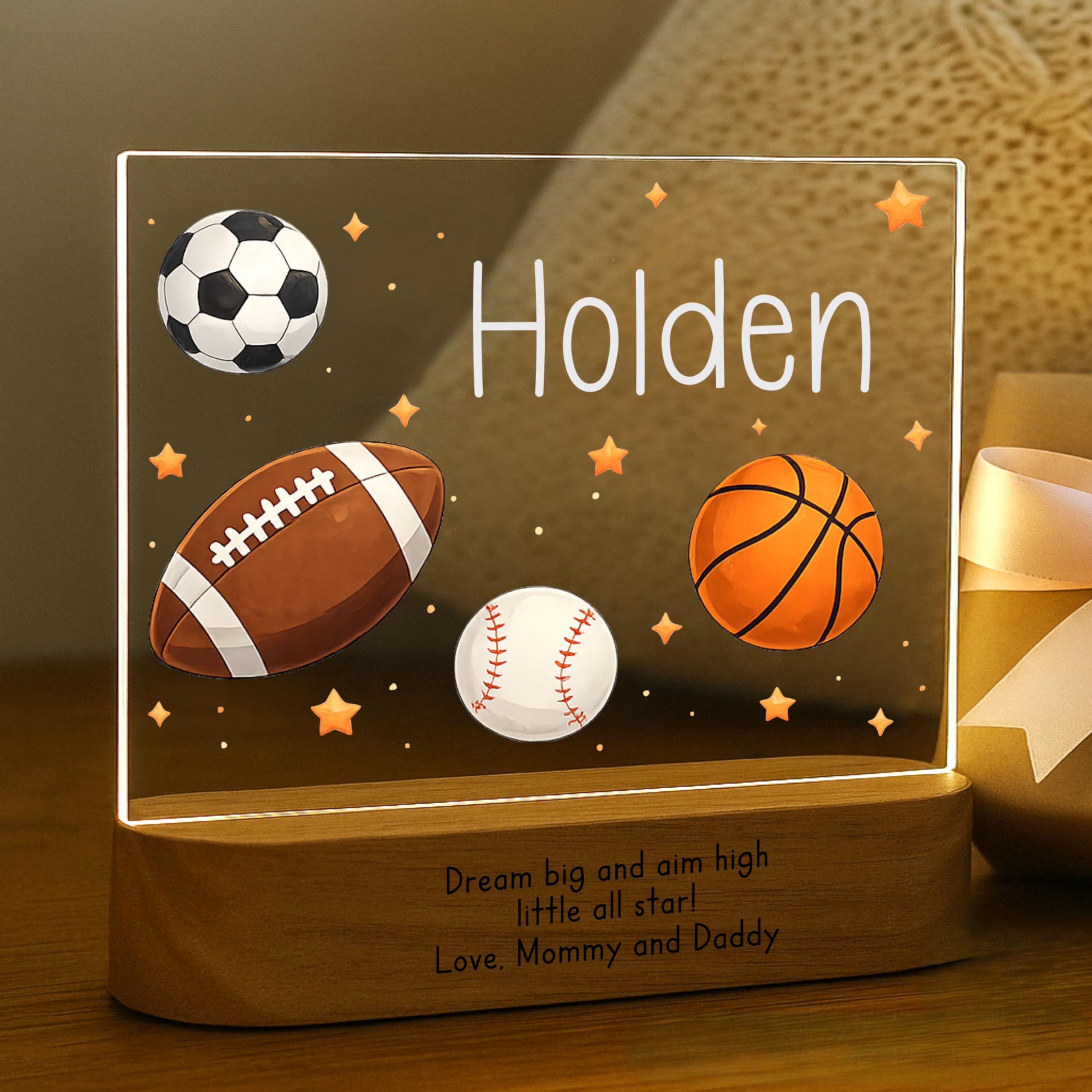 Craft & Clan Sports Night Light for Kids | Personalized Baby Night Light for Boys | Custom Name Ball Sports Nursery Decor, Plug-