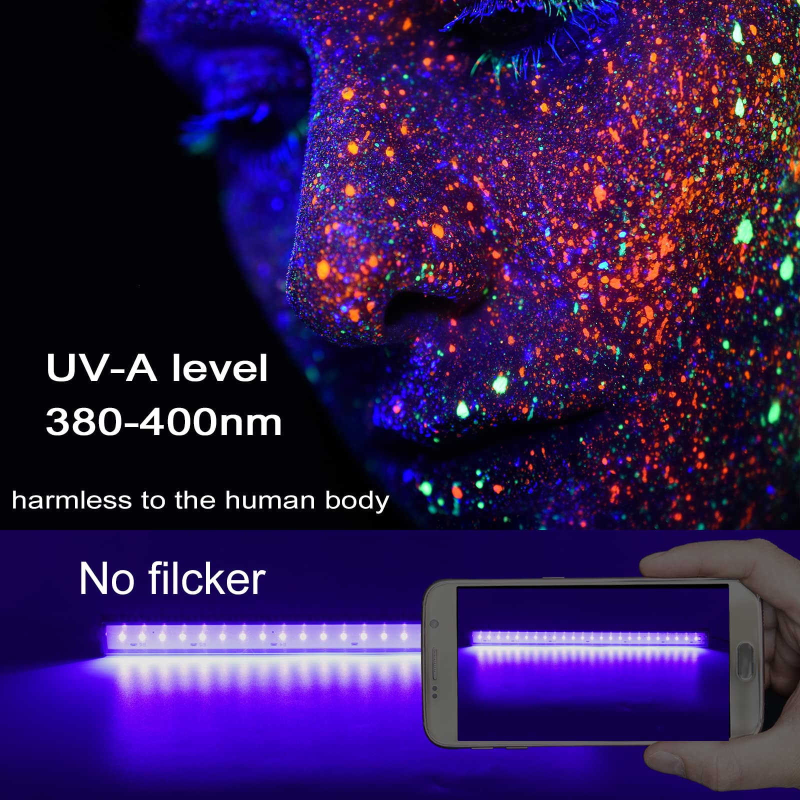 GREENIC USB Black Light Bar 10W UV LED Strip Lights 1FT Black 2 Pack