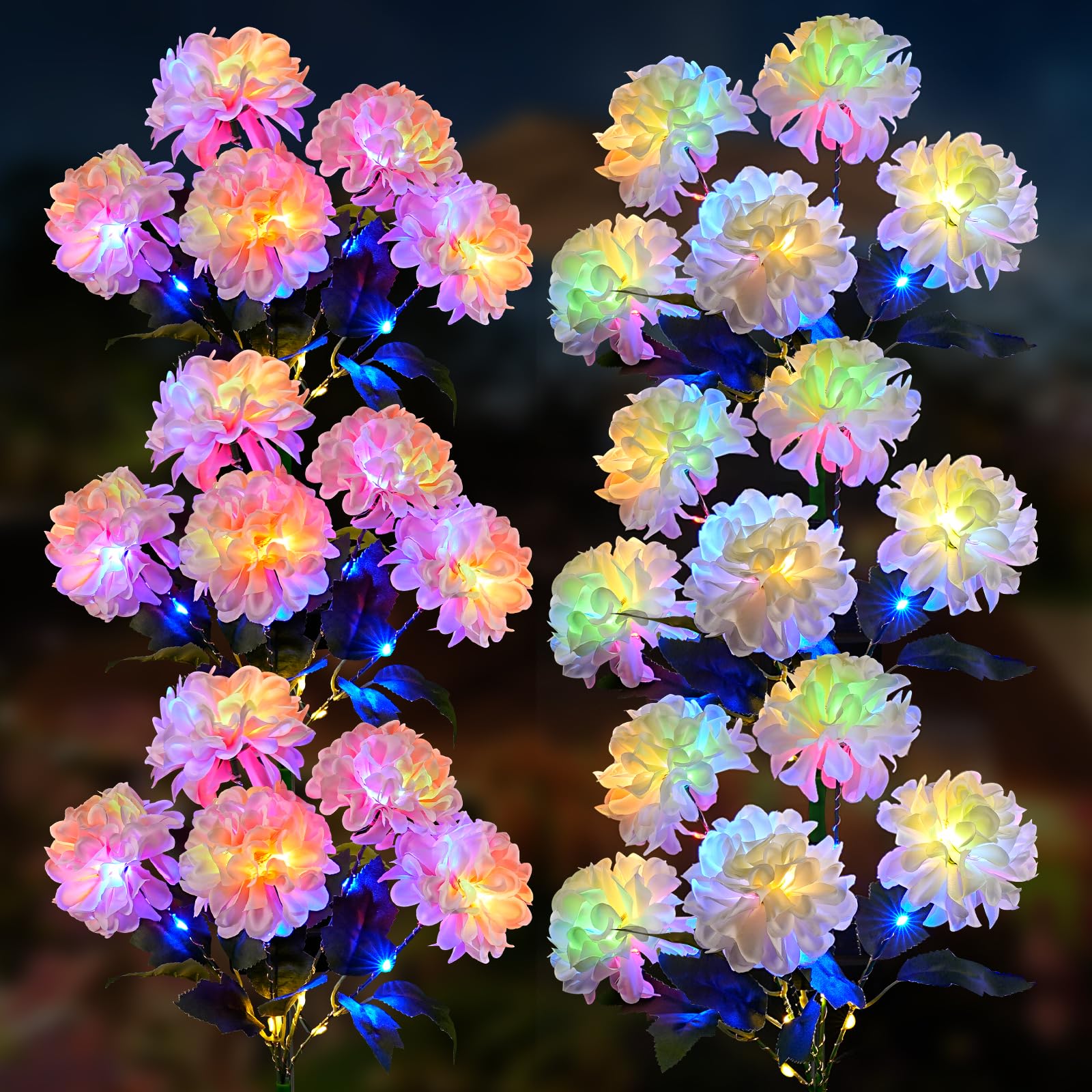 6 Pack Solar Garden Lights Outdoor, LED Colorful Waterproof Solar Powered Hydrangea Flowers Landscape Lights for Patio, Outside 
