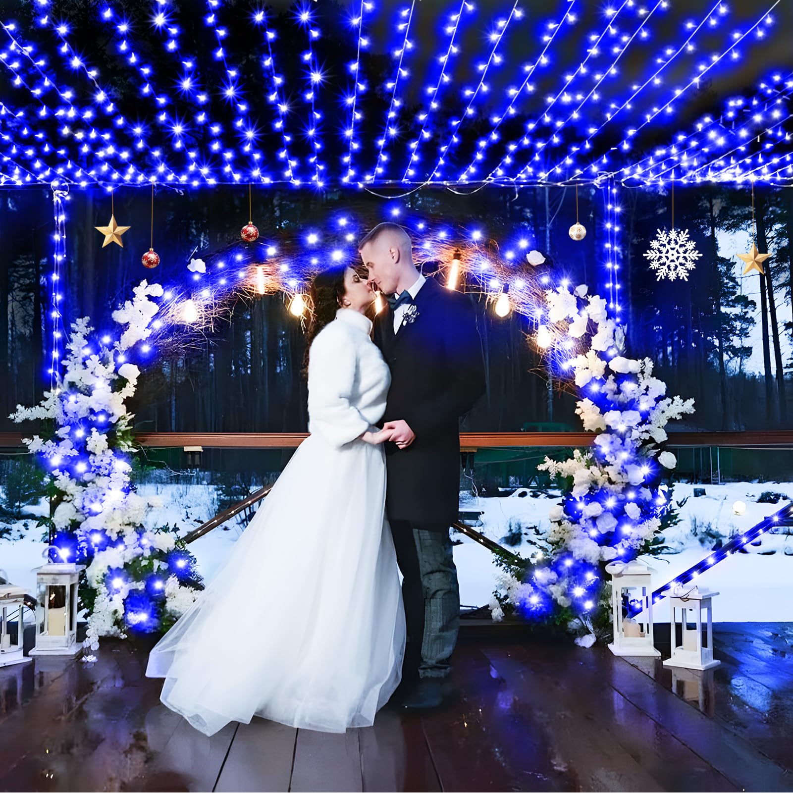 Sauirs 197Ft 500 Led Christmas Lights Outdoor String Lights With 8 Modes Timer Waterproof Fairy Light Plug In For Outside Indoor Party Xmas Palm Tree Yard Wedding Decorations(Blue)