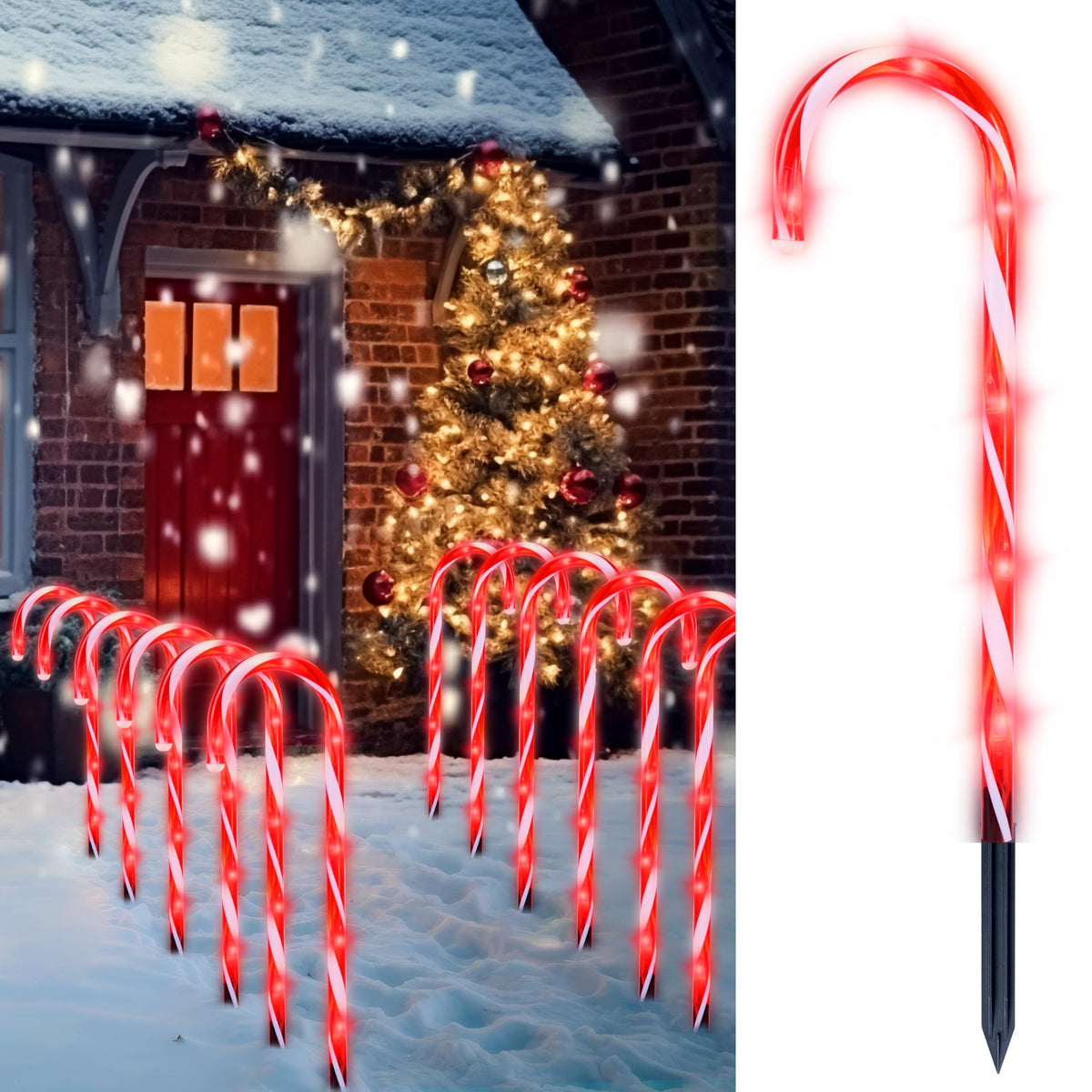 Joiedomi 17'' Christmas Candy Cane Pathway Markers Lights, Set Of 12 Christmas Pathway Lights With White Lights For Indoor And O