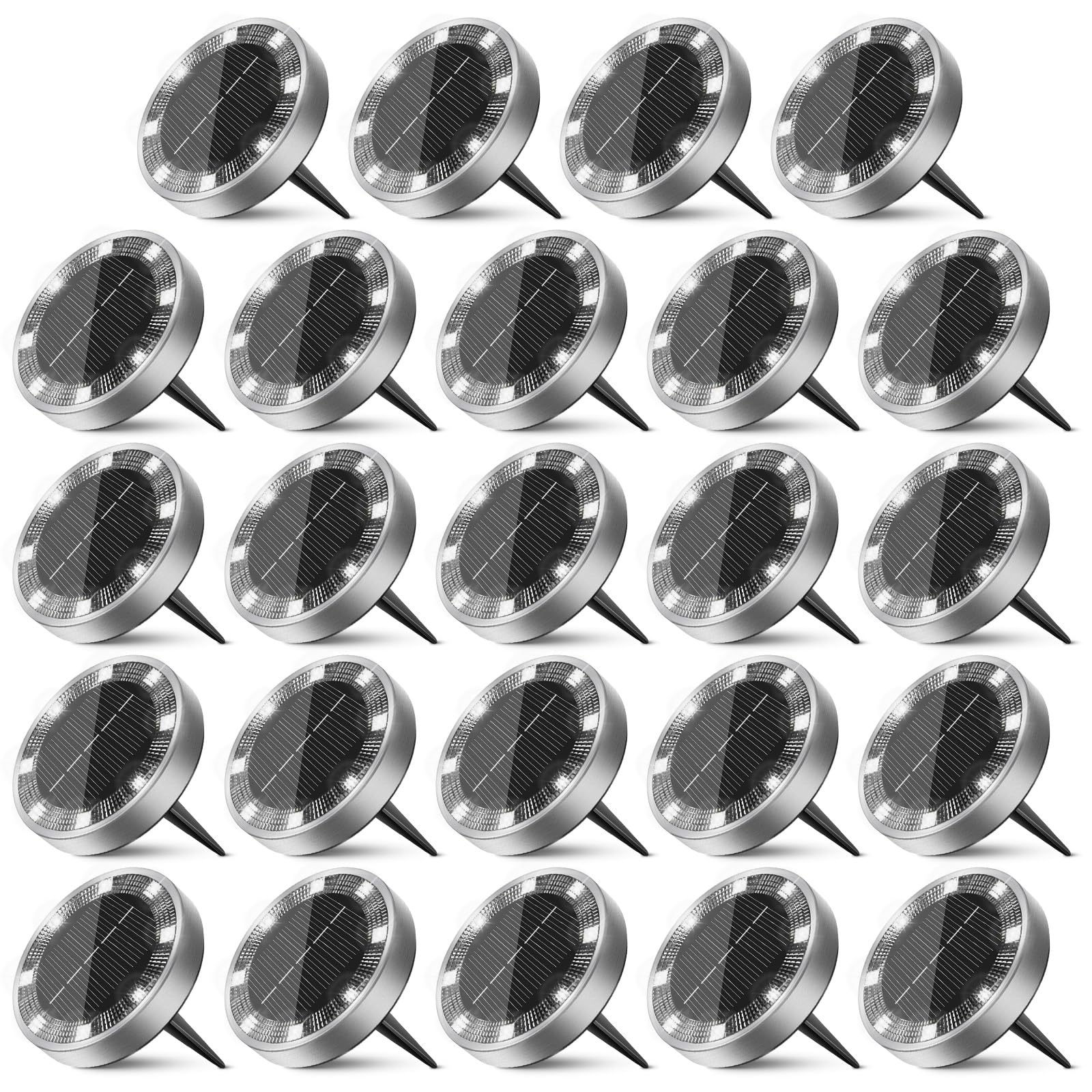 Peasur Solar Ground Lights Outdoor  24 Pack Flat Solar Powered Disc Lights  Ip68 Waterproof  Anti-Rust  Landscape Lighting For Pathway Garden Yard Lawn Walkway Landscape Driveway  Cool White