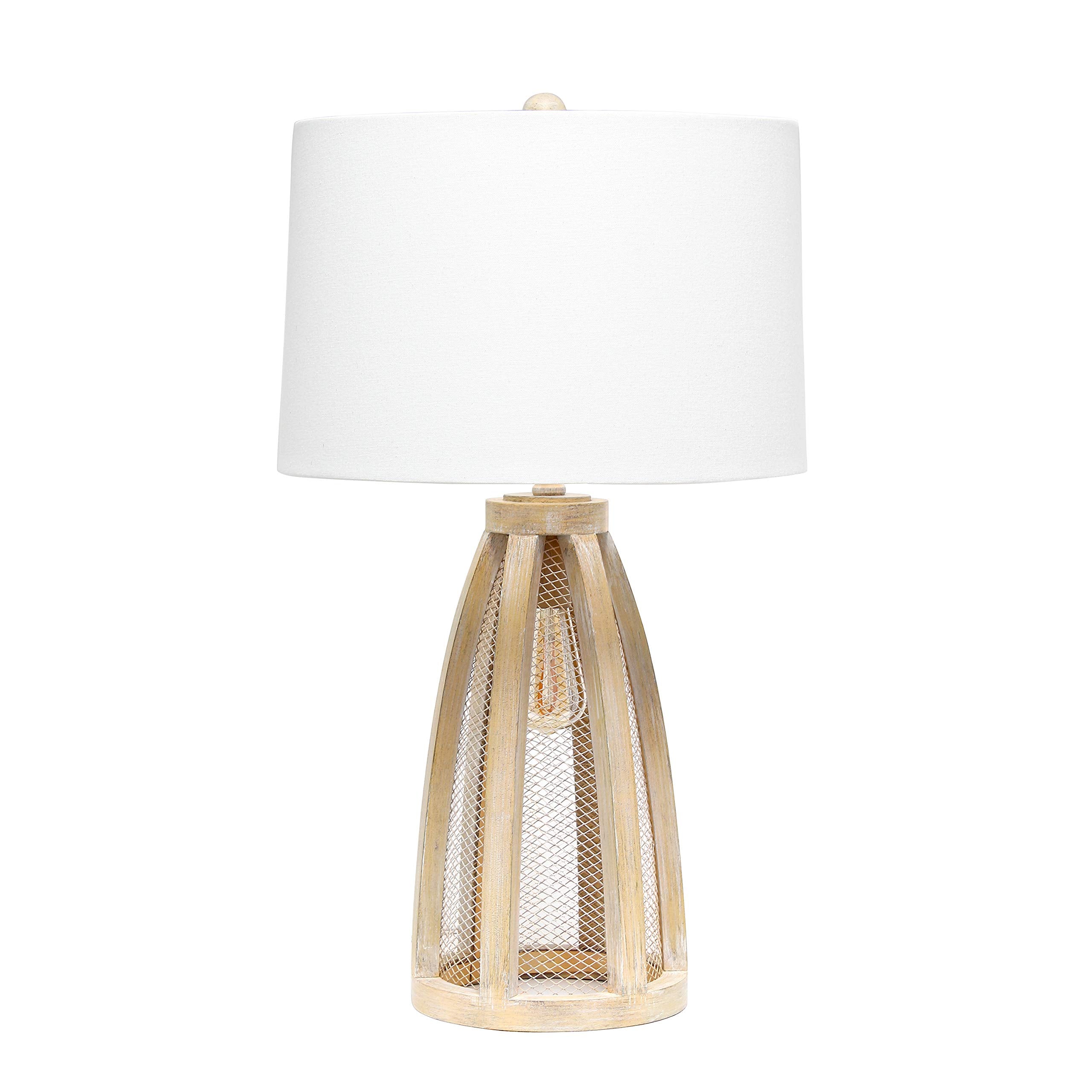Elegant Designs LT3309-NWD Table Lamp, 2 Light, Vintage Farmhouse Style, Wood, Natural Wood Finish