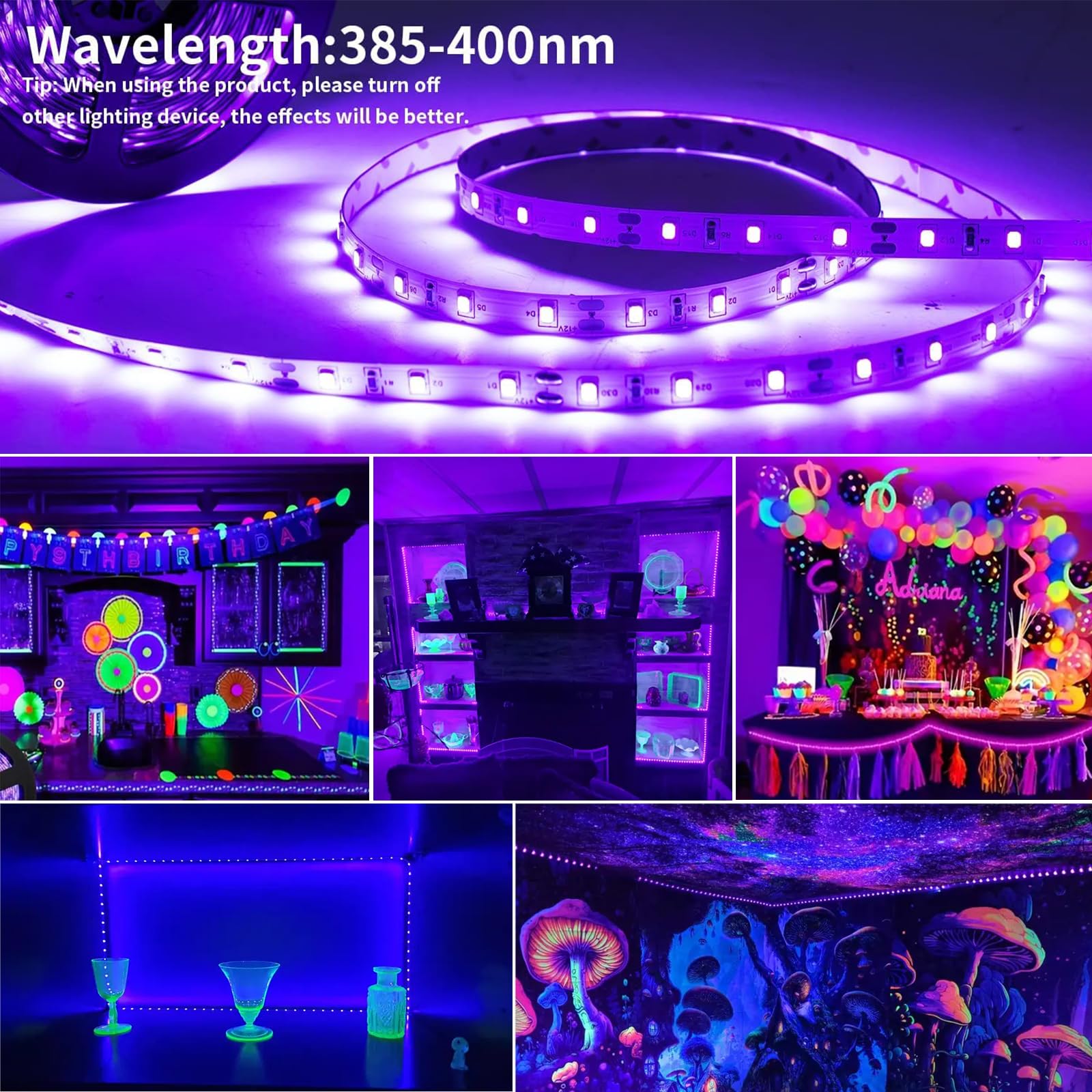YQNLIFA Black Light Strip, 720 LED, 40FT/12M, Flexible & Adhesive, Model YQ-12, Non-Waterproof Decor