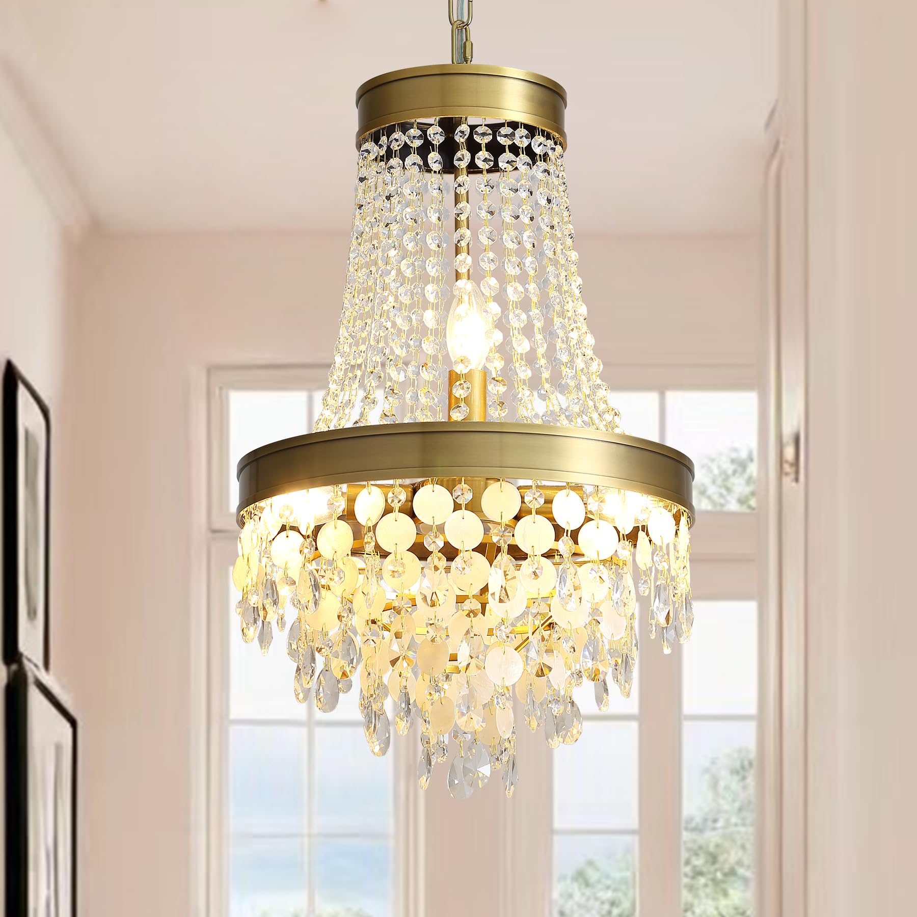 TRIBILLION 24'' Capiz Shell Chandelier Dining Room Chandeliers Bathroom Pendant Light 6 Light Coastal Ceiling Hanging Light for 