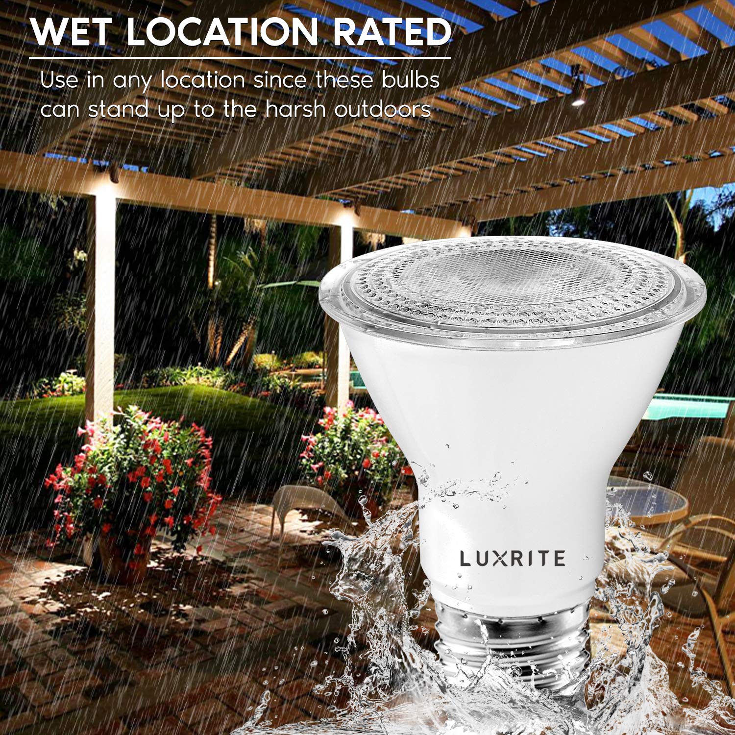 LUXRITE PAR20 LED Bulbs, Dimmable 7W 500 Lumens, 3000K Soft White, 12 Pack, E26 Base, Wet Rated, Model LR