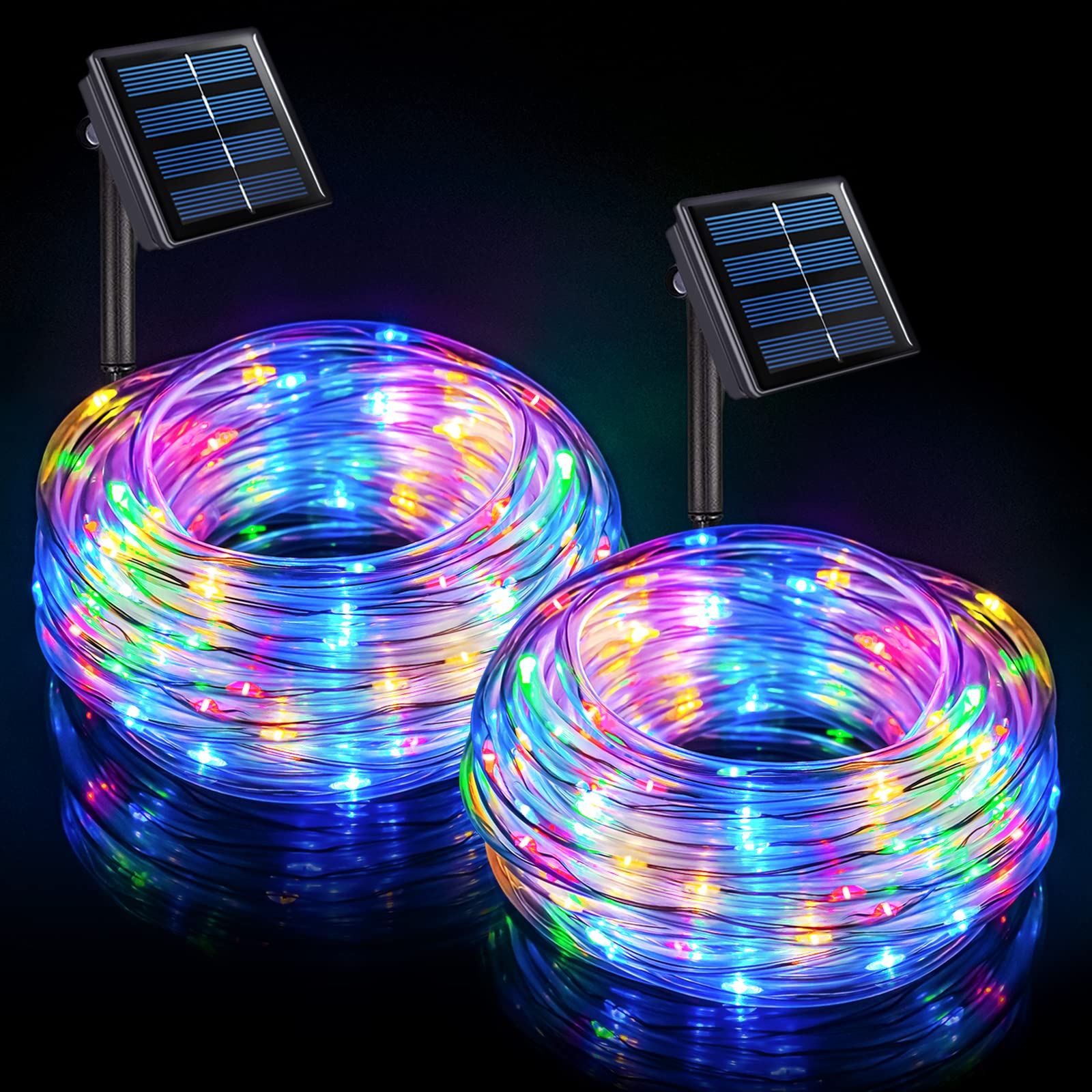 POTIVE Solar Christmas Rope Lights - 100 LED, 2 Pack, Multicolor, Outdoor Trampoline Accessories, 8 Modes