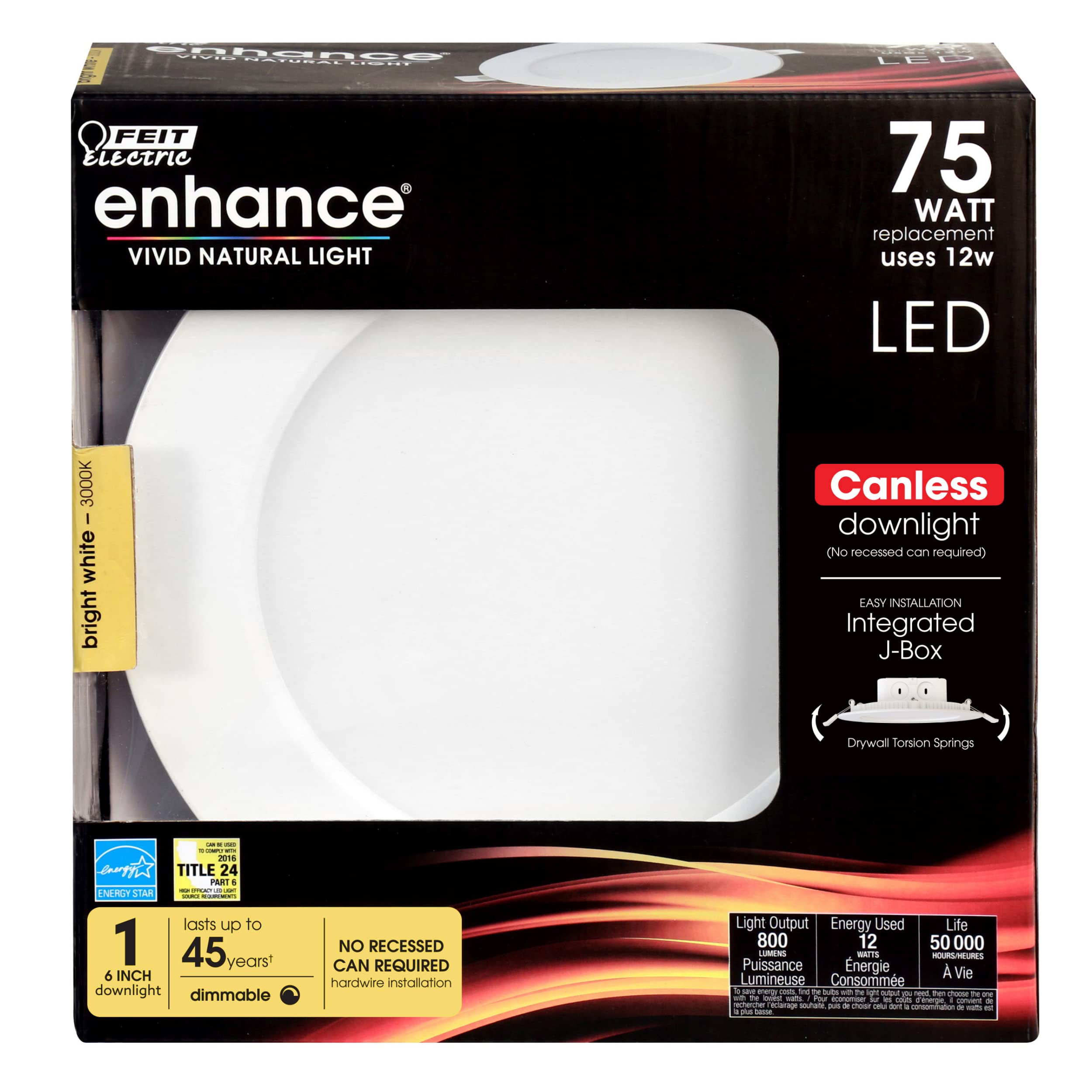 Feit Electric 5-6'' Led Canless Recessed Downlight With Integrated J-Box 75W Equivalent, Dimmable, 3000K Bright White, 90 Cri, 8