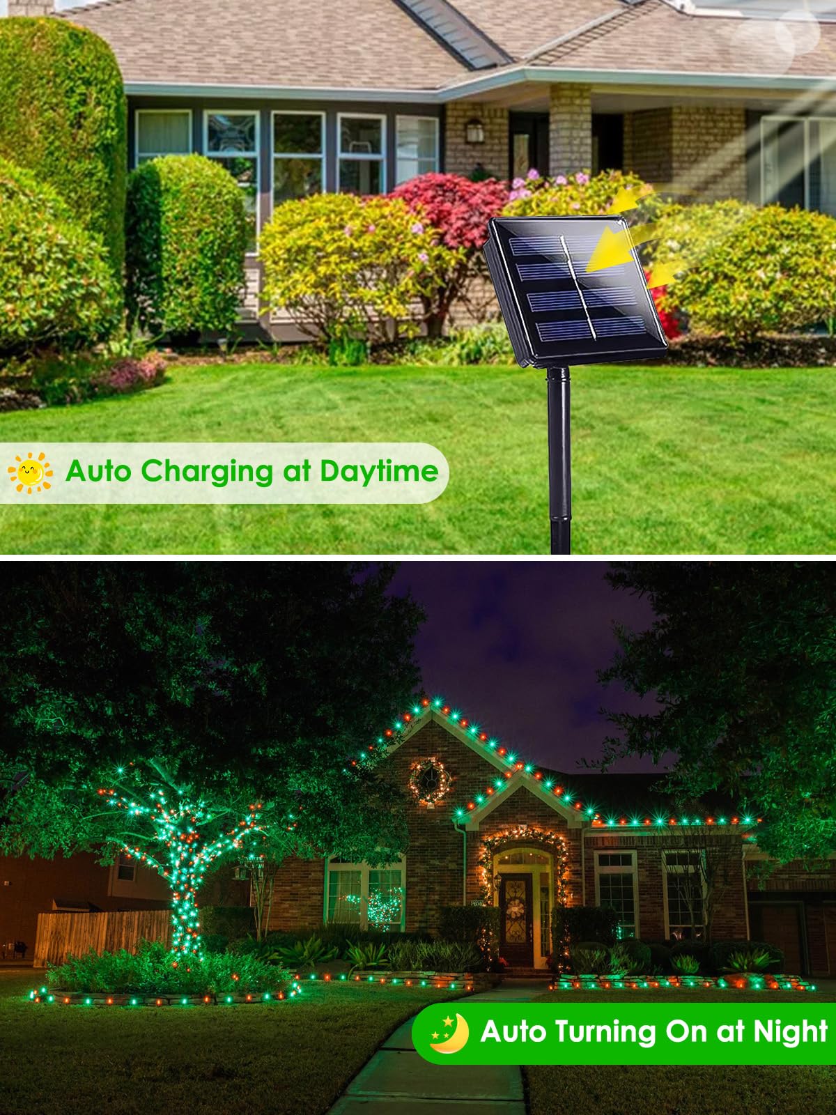 EXF Solar String Lights - 400LED 132FT Waterproof Red Green, 4 Pack, 8 Modes, Green Wire, for Christmas Tree, Party, Wedding, Garden Decor