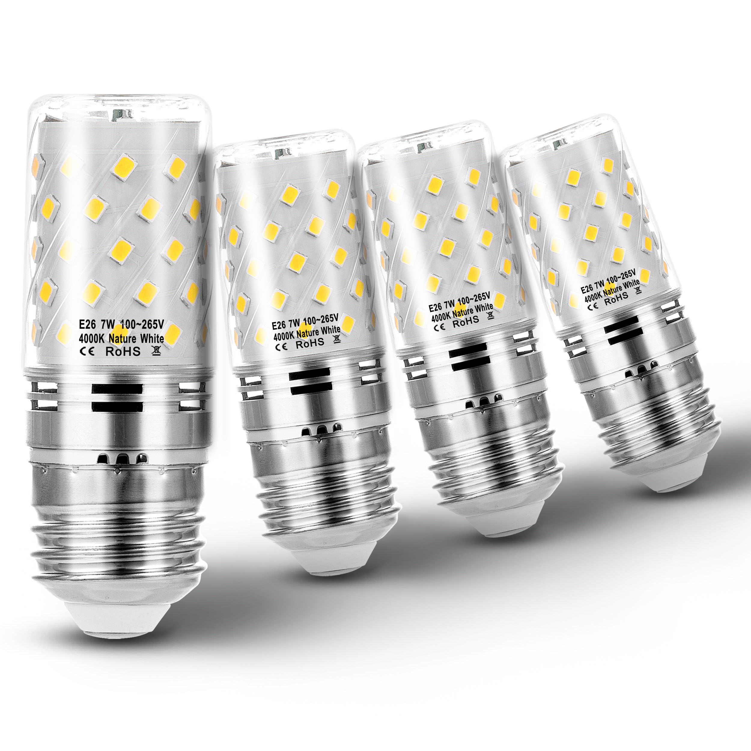 Heifymi E26 60 Watt Replacement Led Candelabra Bulbs, E26 7W Led Candle Light Bulbs 750Lm, 4000K Natural White E26 Base Chandeli