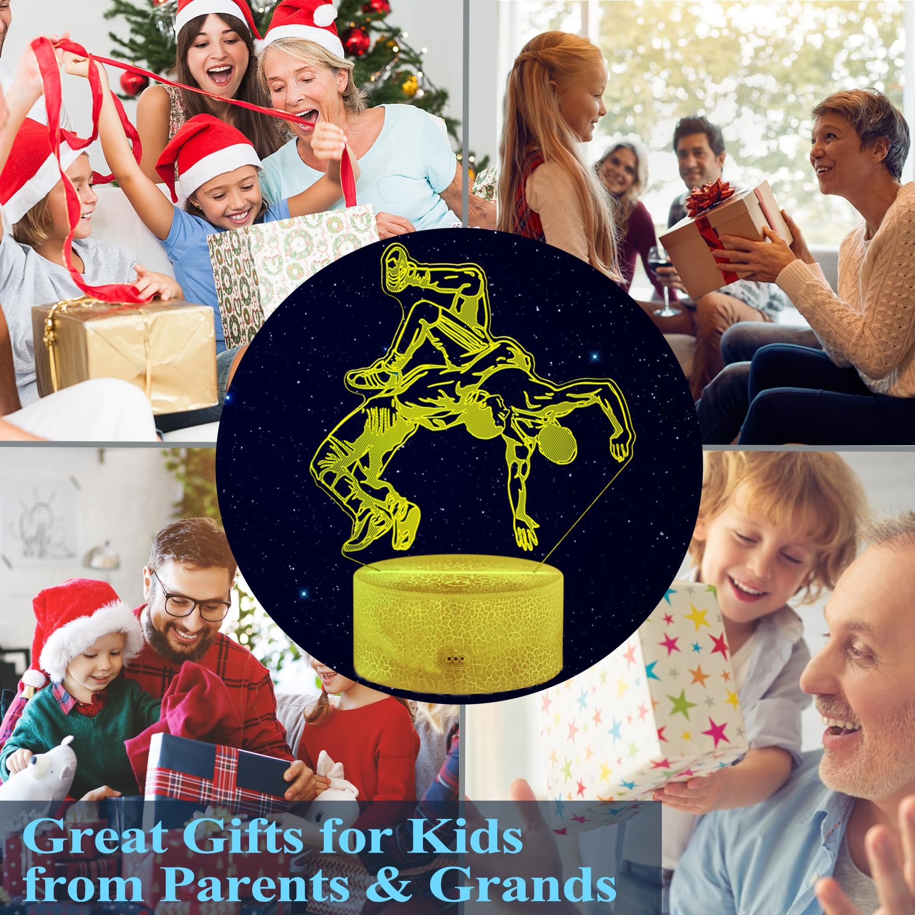 POSSHE 3D Wrestling Night Light - 16 Color Changing, Remote Control, Dimmable - Kids Room Decoration, Model MY-3D LAMP- , Style 4