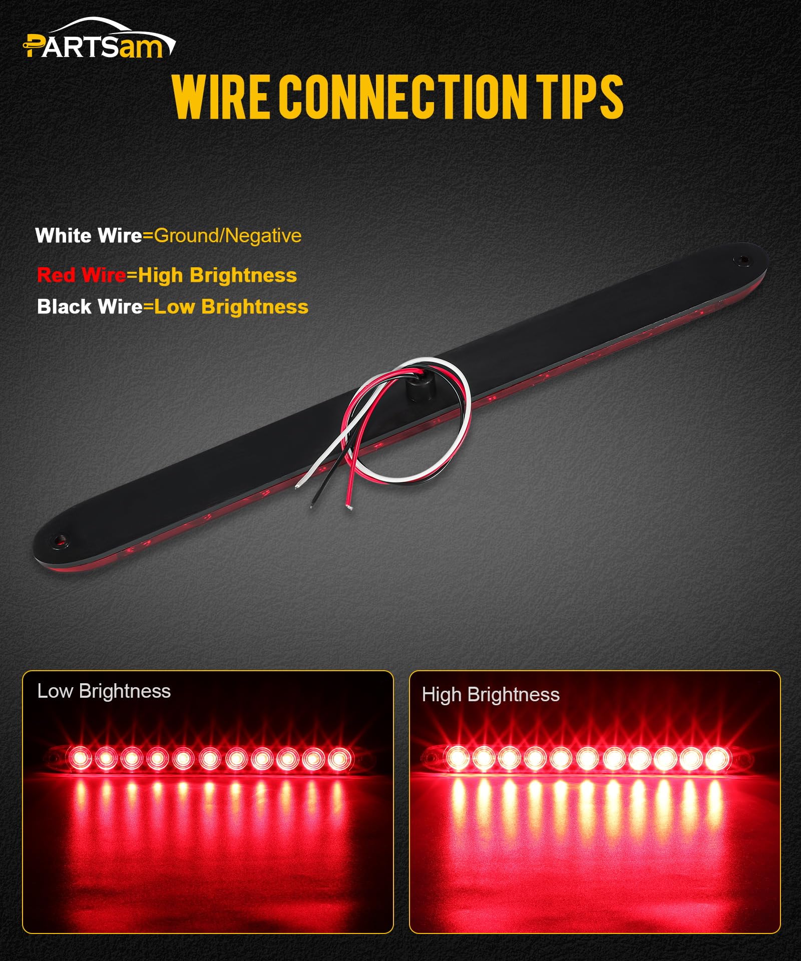 Partsam 2Pcs Red 15'' 11 Led Trailer Light Bar Sealed Stop Turn Tail Park Third 3Rd Brake Light Truck Trailer Marker Id Bar Wate