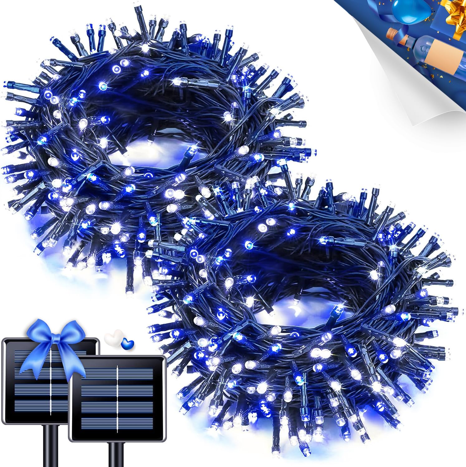 JMEXSUSS 2 Pack Solar String Lights Outdoor Waterproof  Total 66 FT 200 LED Solar Christmas Lights Outdoor  Twinkle Light for Christmas Tree Outside Garden Yard Xmas Decor  Blue and White