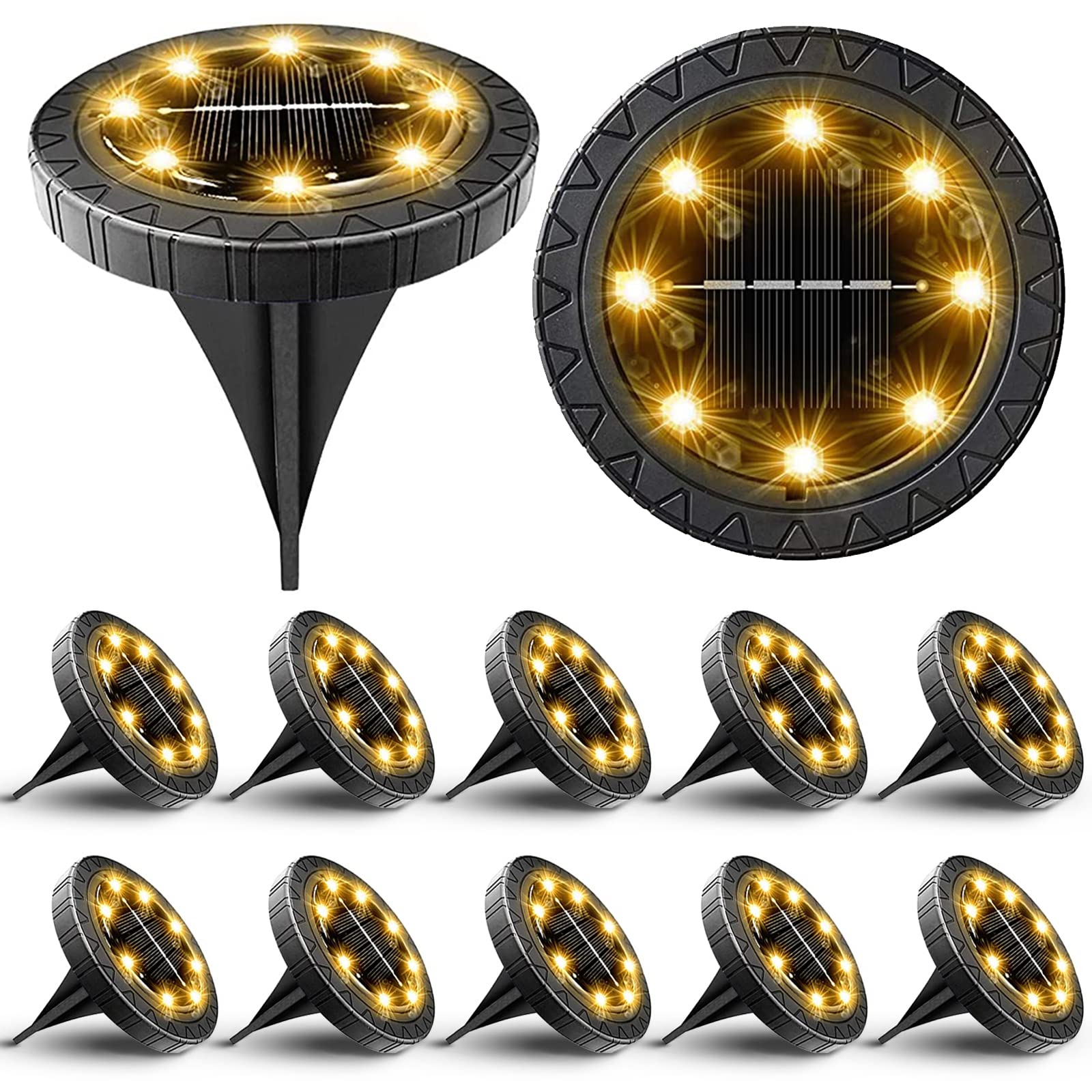 Solar Powered Ground lights 12 Pack,Waterproof LED Solar Lights Outdoor Solar Disk Lights Decorative,Solar Garden Lights for Lan