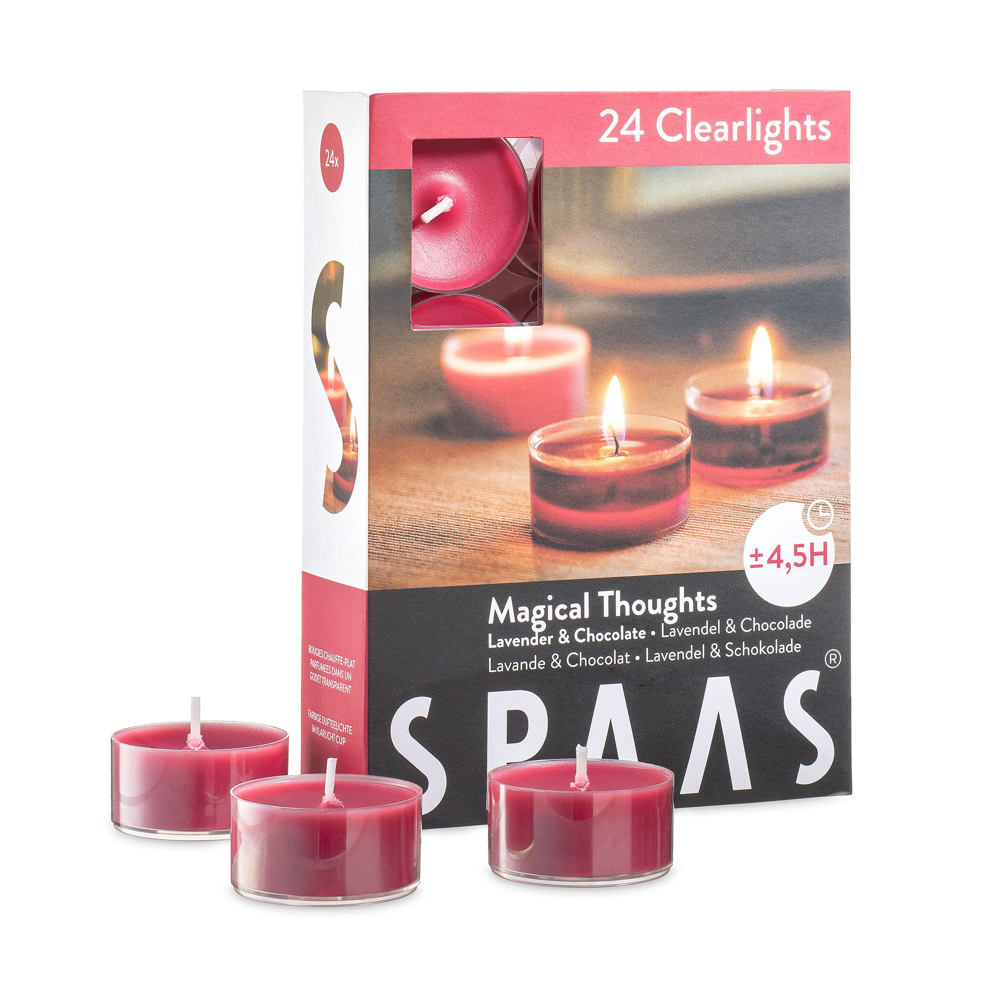 Tribello SPAAS Scented Tea Lights Candles, Lavender & Chocolate, Pack of 24, Wine Red, Paraffin Wax
