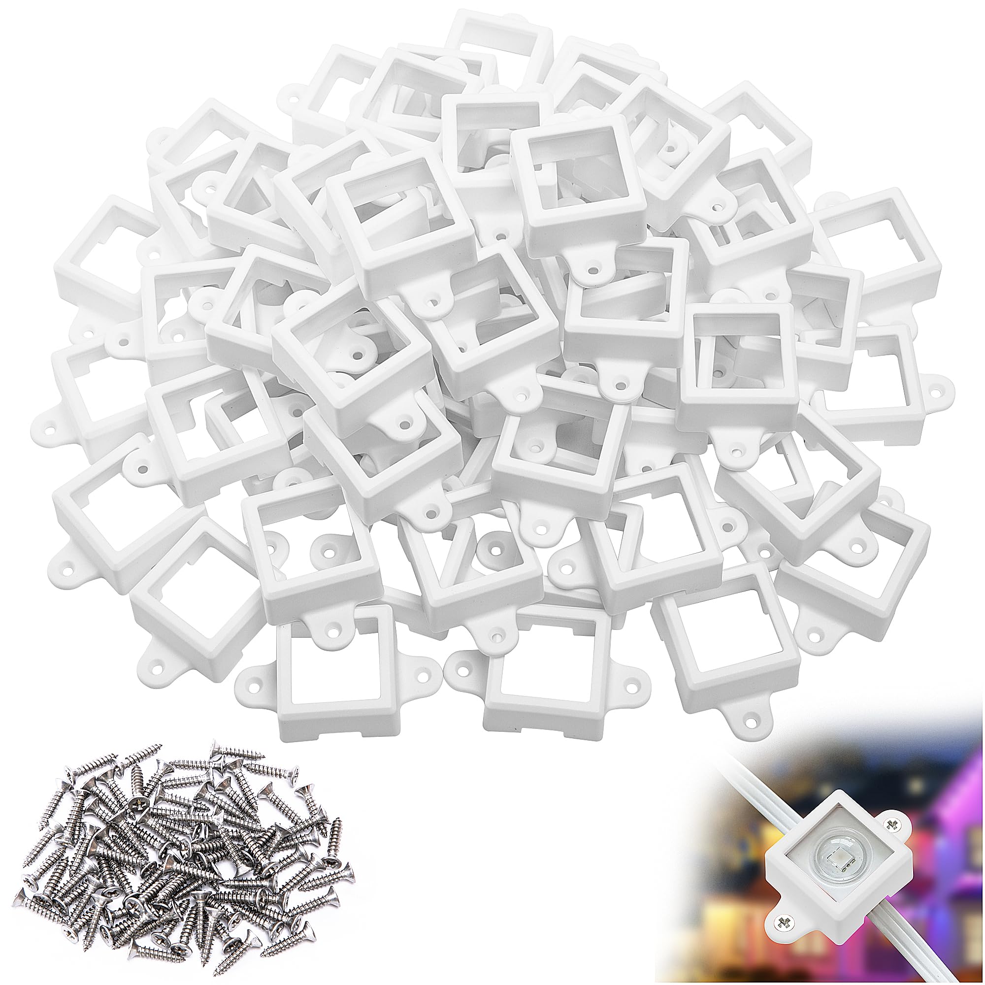 Shupakul 80 Pcs H705 LED Light Mounting Bracket Clip Waterproof H705 LED Lights Mount Set with 160 Screws Screw Mounting White Square Light Brackets for Outdoor Installation