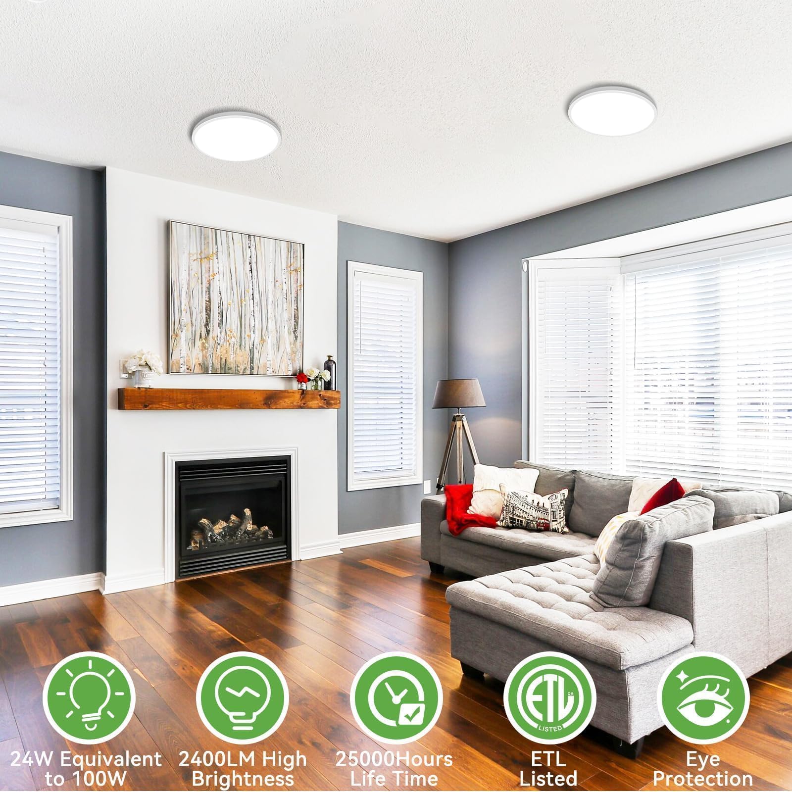 Zemty Led Ceiling Light Flush Mount Super Slim 9 Inch 24W 2400Lm Ceiling Lights With 3 Color Temperature In One 3000K/4500K/6000