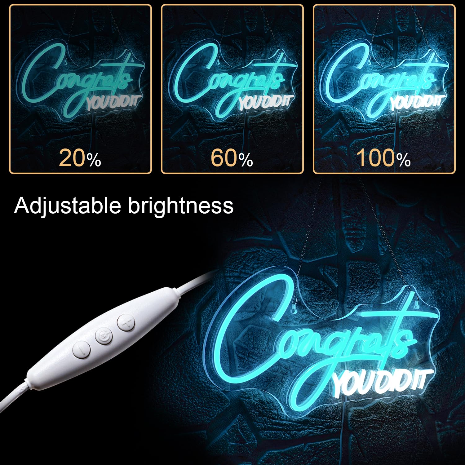 Wlhope Congrats You Did It Neon Sign Graduation Decorations 2025 Blue White Led Lights For Party College High School Class Graduation Gifts For Teens