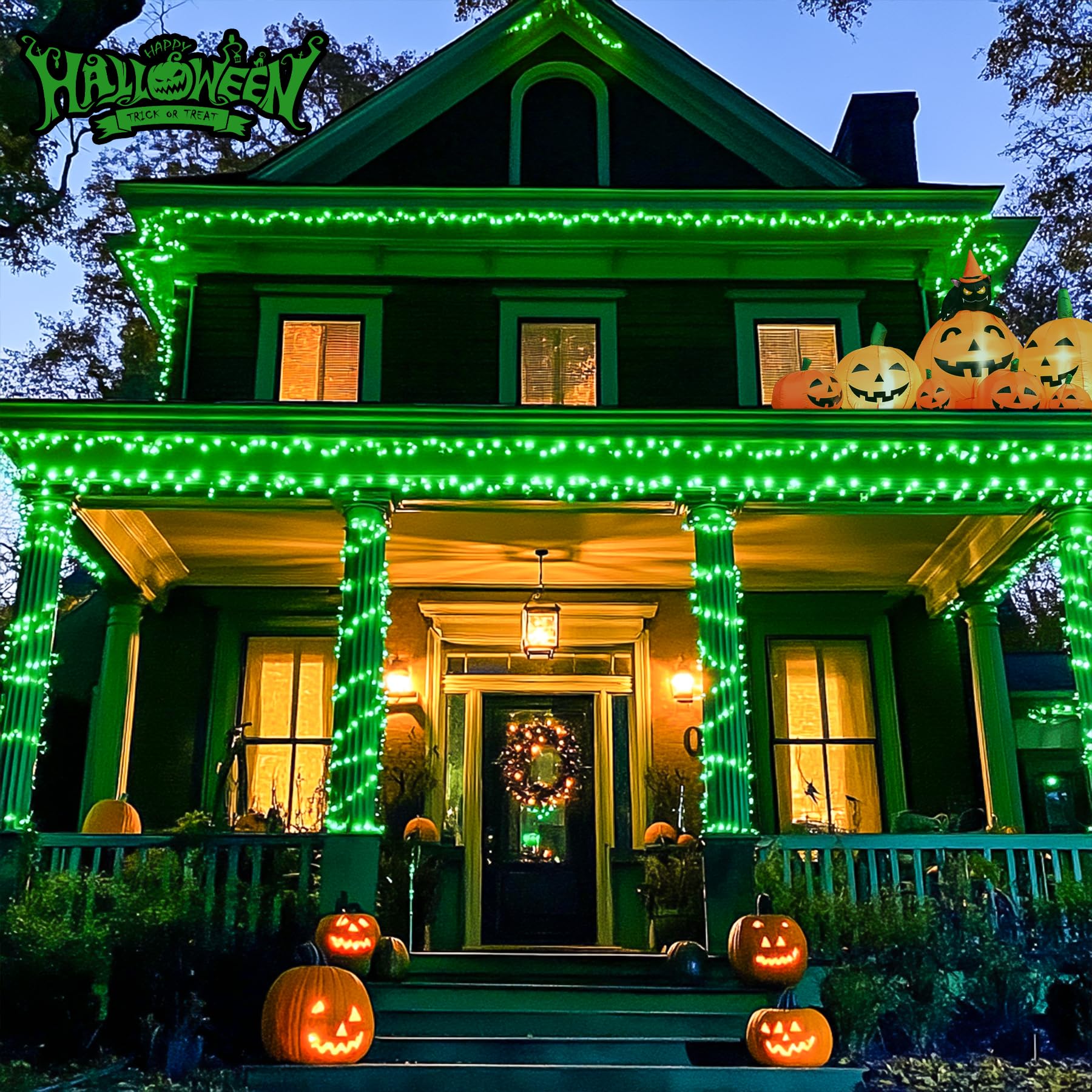 JMEXSUSS 600 LED Green Solar Christmas Lights, 206.7 ft Waterproof Outdoor String Lights, 8 Modes for Patio & Tree Decorations