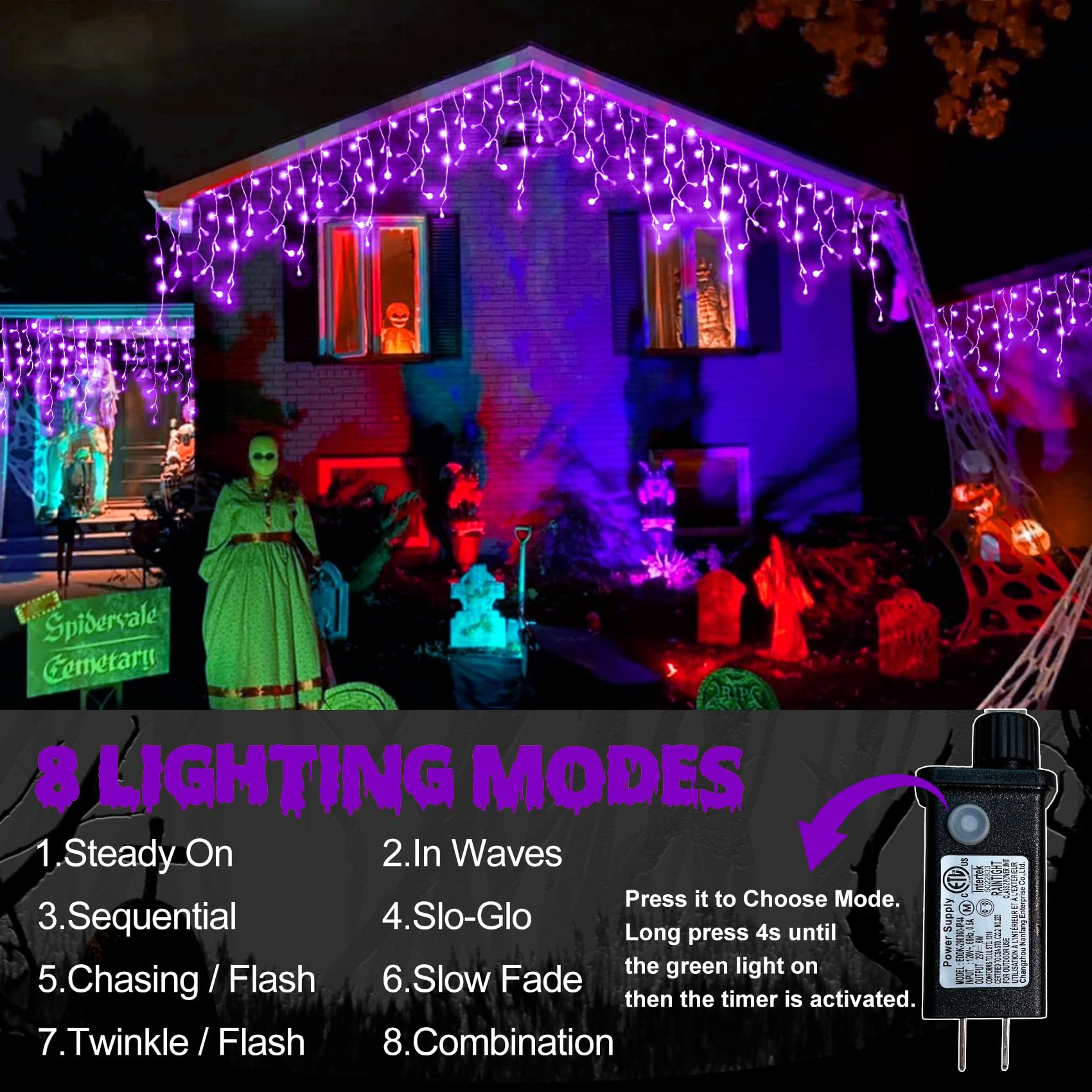Christmas Icicle Lights Outdoor Decorations 640 Led 65.6 Ft Icicle String Lights With 120 Drops, 8 Modes Curtain Fairy Icicle Lights For Christmas Wedding Party Eaves Patio Yard (Warm White)