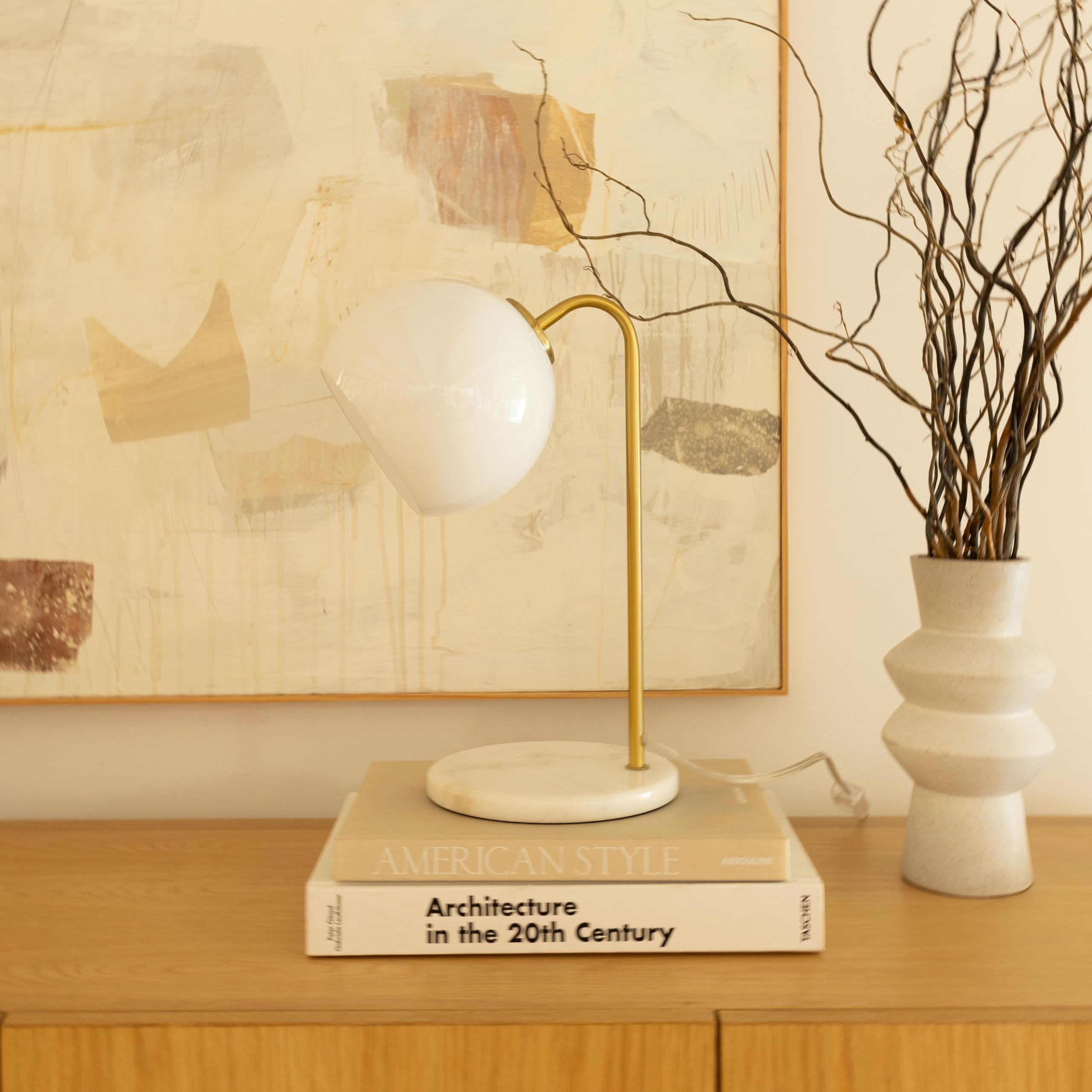 Brightech Krystal Led Table Lamp, Frosted Glass Globe Arcing Living Room Lamp, Mid-Century Modern Standing Lamp For Living Rooms